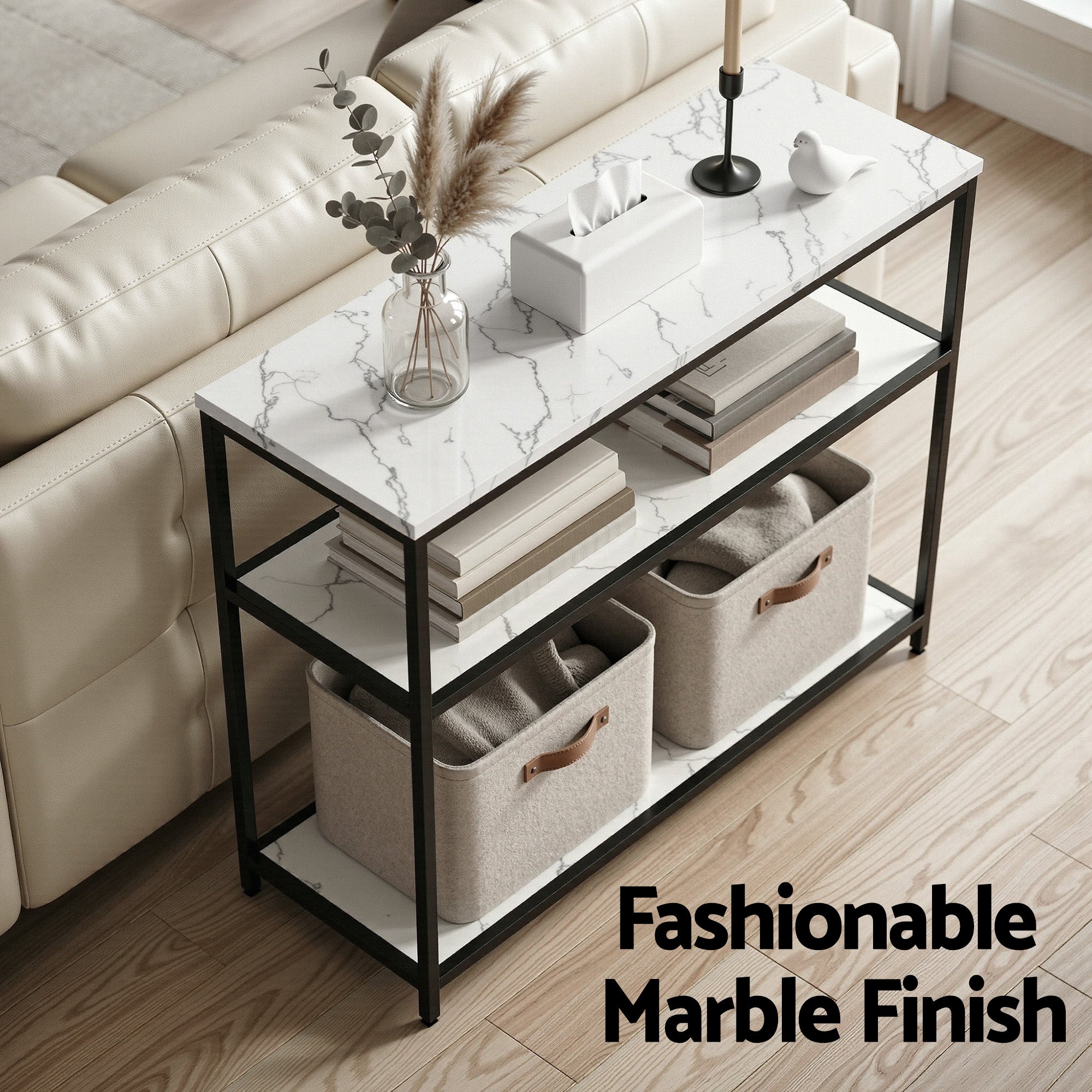 Artiss Console Table Marble Effect 3-Tier Sofa Entryway Side Table 90CM White-Furniture > Living Room > Side Tables-PEROZ Accessories
