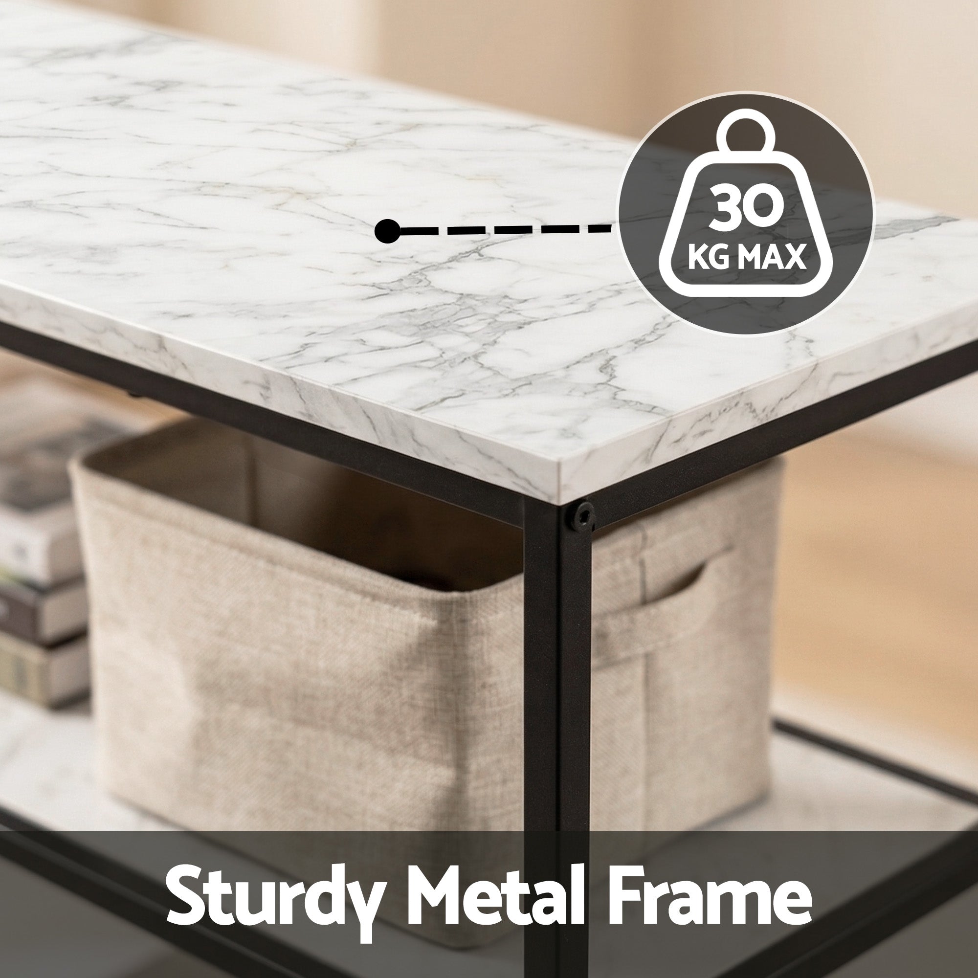 Artiss Console Table Marble Effect 3-Tier Sofa Entryway Side Table 90CM White-Furniture > Living Room > Side Tables-PEROZ Accessories