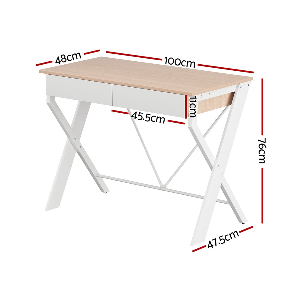 Artiss Computer Desk Drawer Oak 100CM-Furniture > Office-PEROZ Accessories