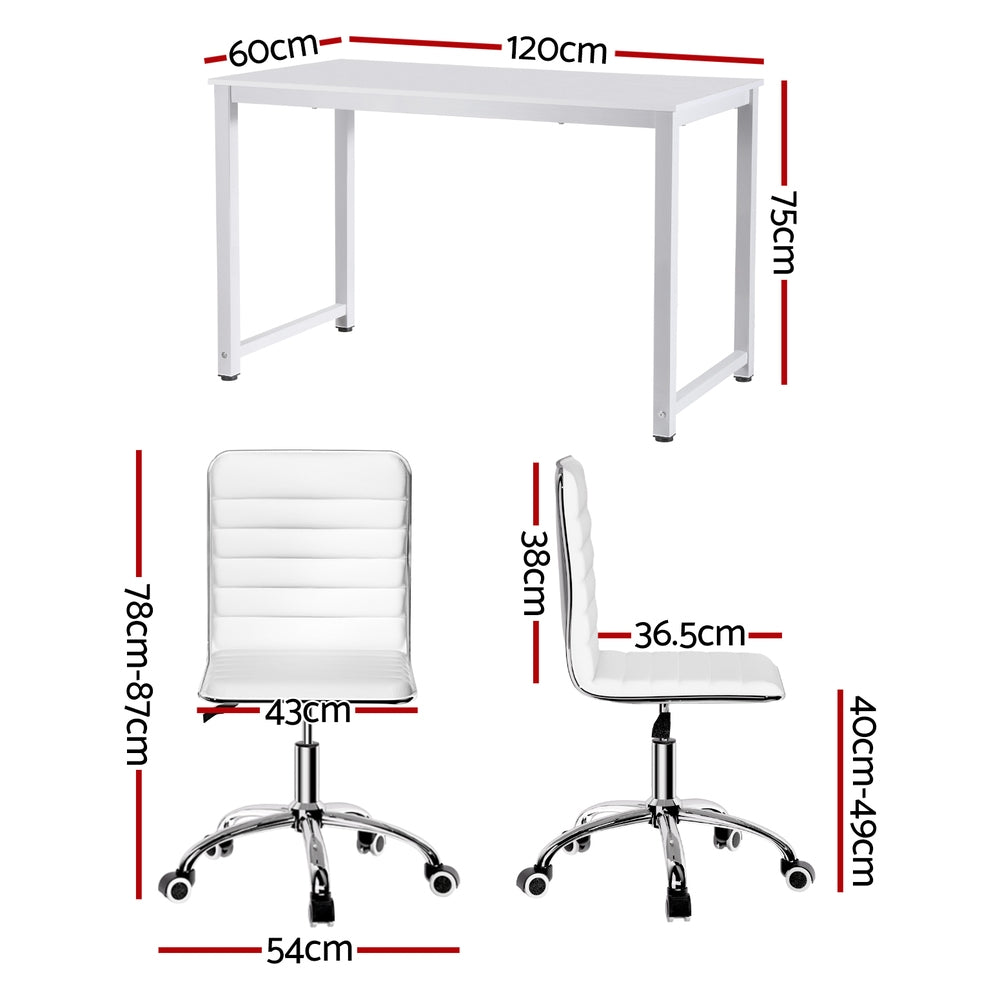 Artiss Computer Desk 120cm Executive Office Chairs Set PU Leather Low Back White-Furniture > Office > Office & Desk Chairs-PEROZ Accessories