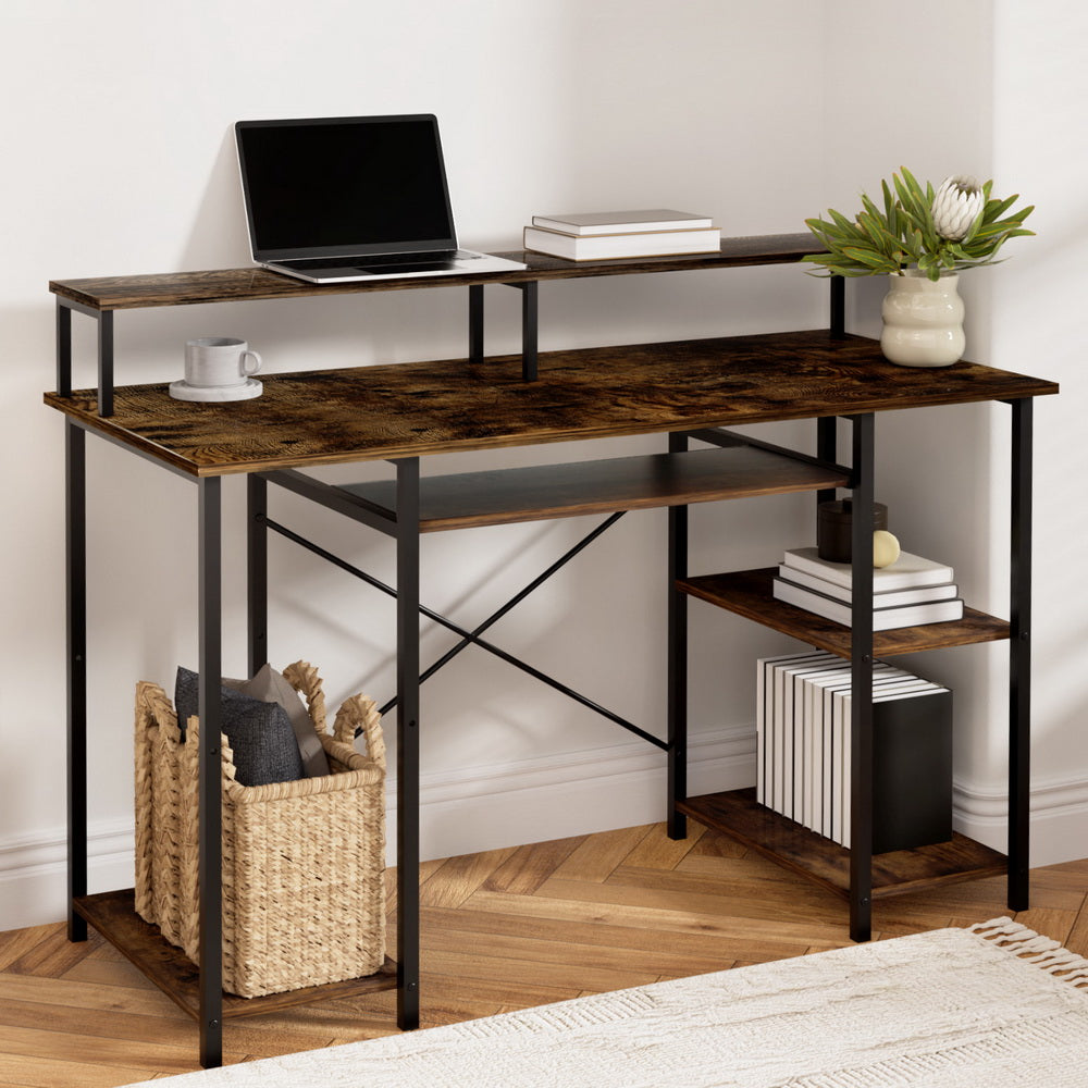 Artiss Computer Desk Laptop Desks Home Office Study Table Open Shelf Brown 120CM-Electronics > Computer Accessories > Laptop Stands-PEROZ Accessories