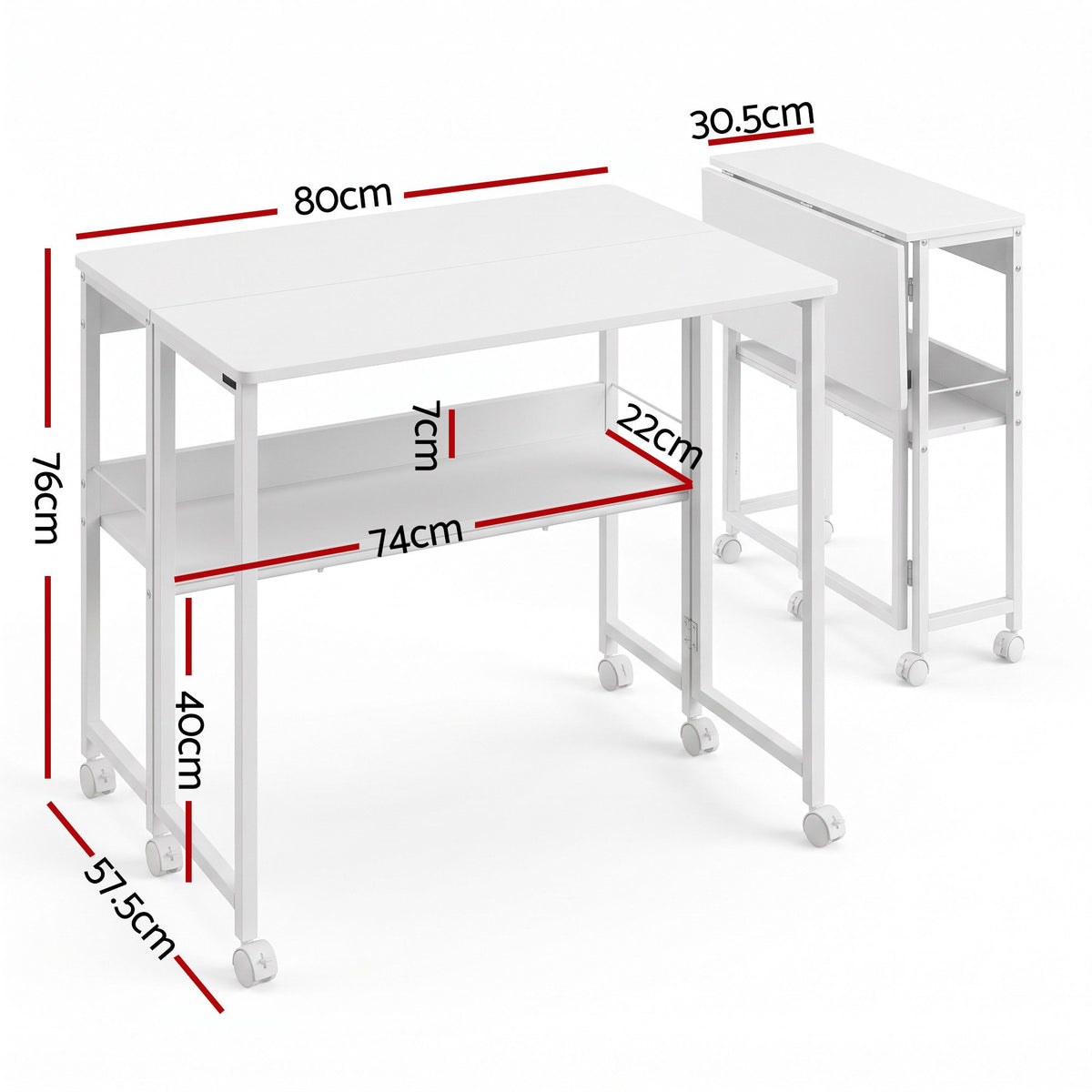 Artiss Foldable Computer Desk Mobile Study Table Workstation White 80cm-Furniture > Office > Desks-PEROZ Accessories