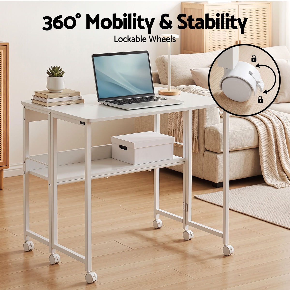 Artiss Foldable Computer Desk Mobile Study Table Workstation White 80cm-Furniture > Office > Desks-PEROZ Accessories