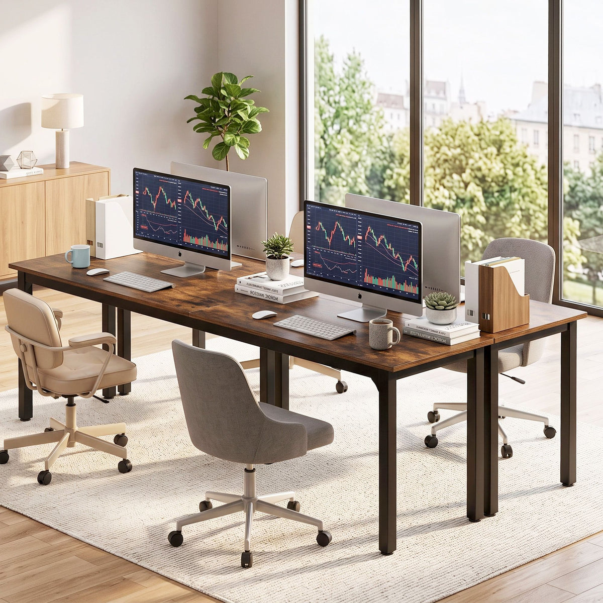 Artiss Computer Desk 2 Person Double Workstation Study Table Rustic Brown 200cm-Furniture > Office > Desks-PEROZ Accessories