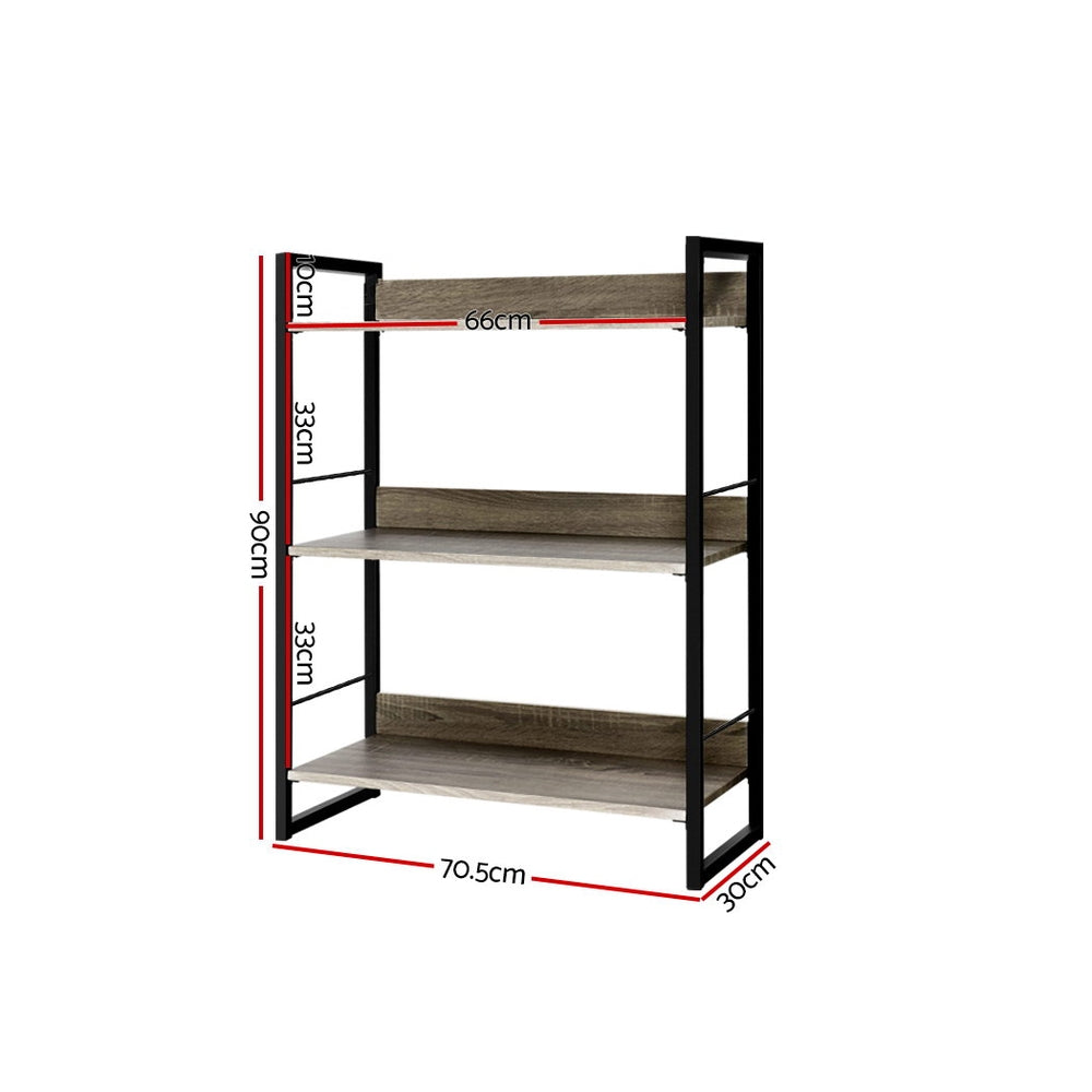Artiss Bookshelf 3 Tiers - NOE Black and Oak-Bookcases & Shelves-PEROZ Accessories