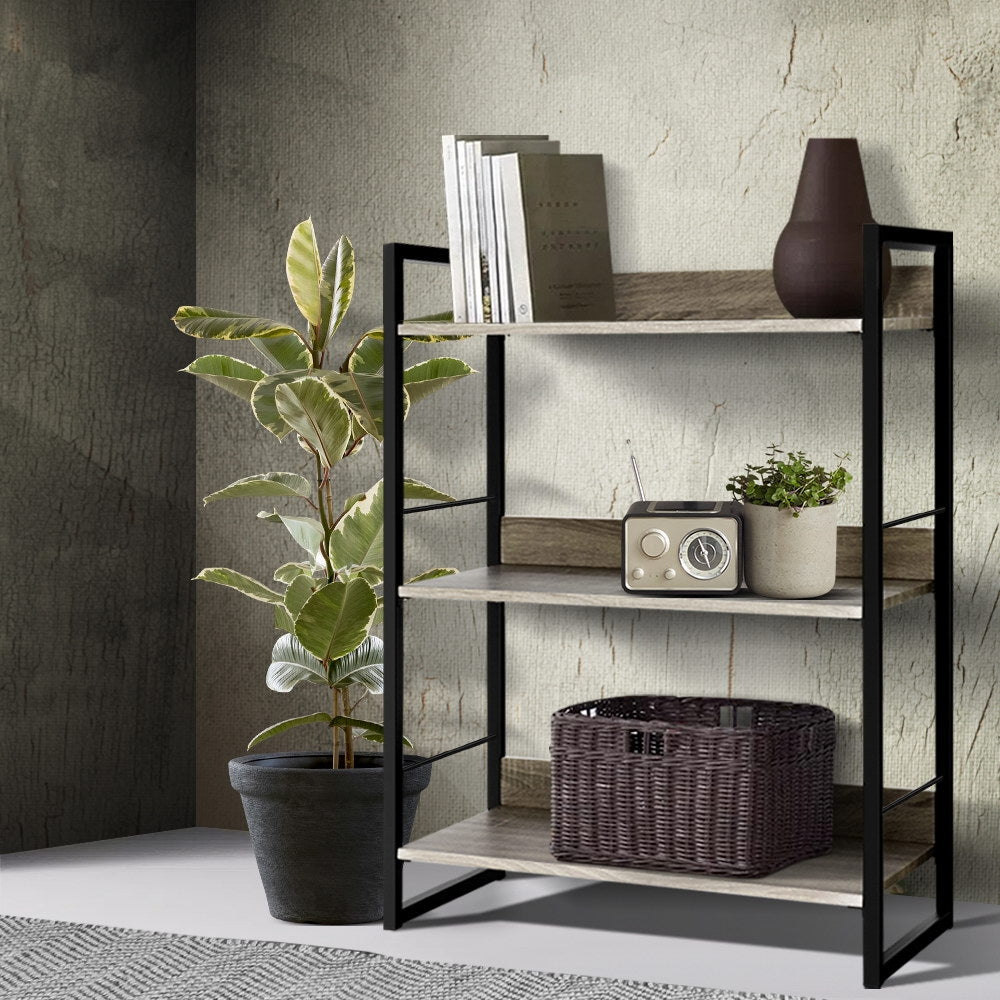 Artiss Bookshelf 3 Tiers - NOE Black and Oak-Bookcases & Shelves-PEROZ Accessories