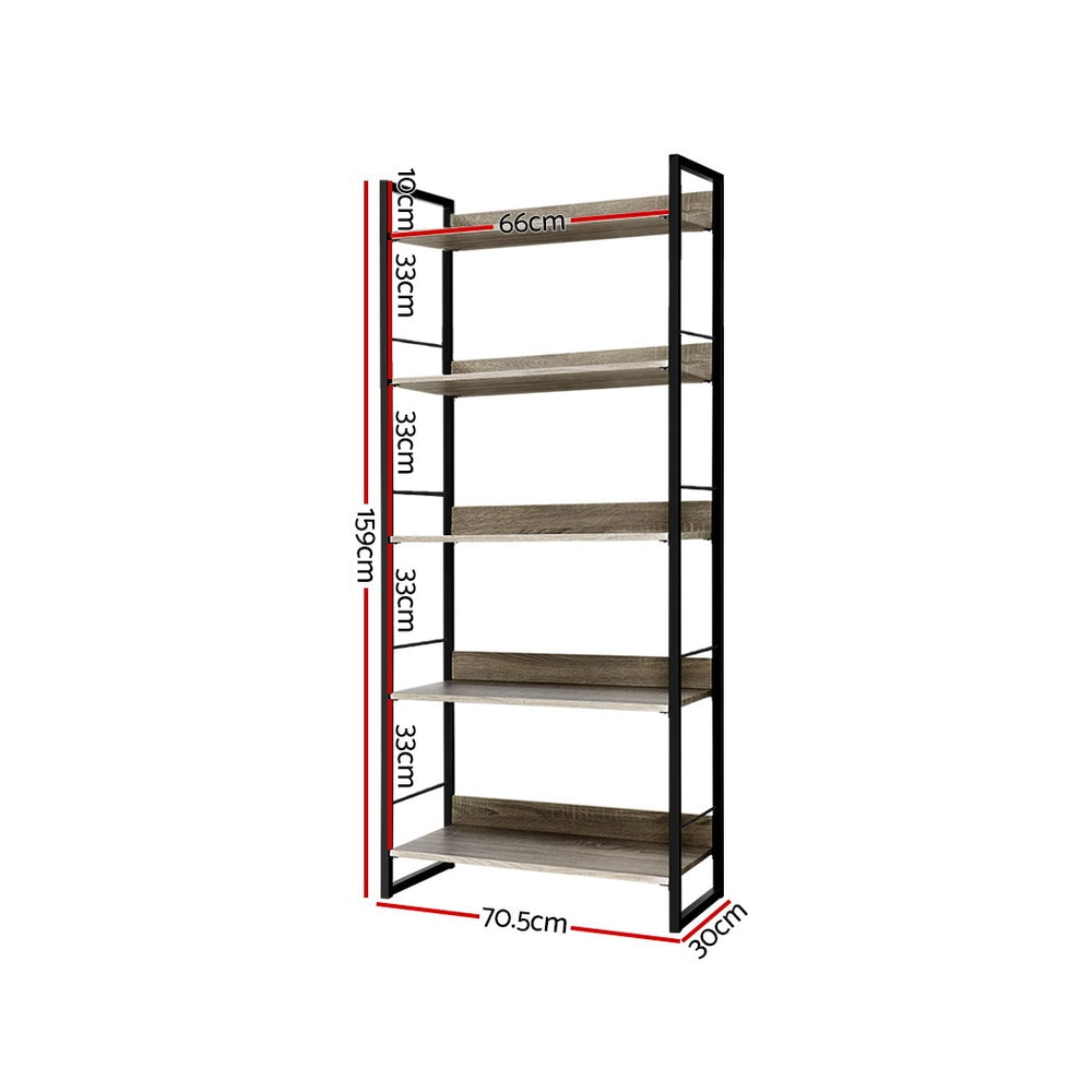 Artiss Bookshelf 5 Tiers - NOE Black and Oak-Bookcases & Shelves-PEROZ Accessories