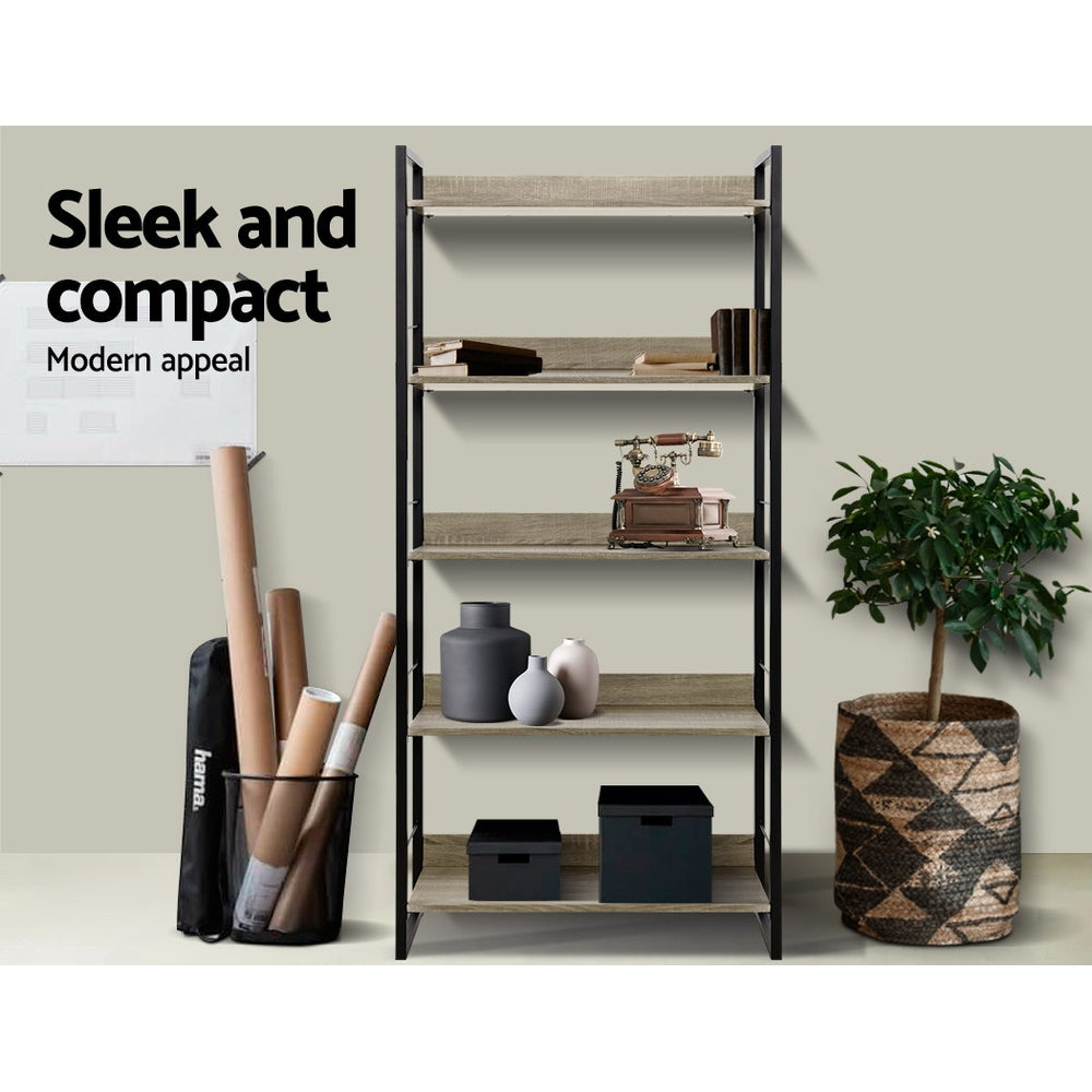 Artiss Bookshelf 5 Tiers - NOE Black and Oak-Bookcases & Shelves-PEROZ Accessories