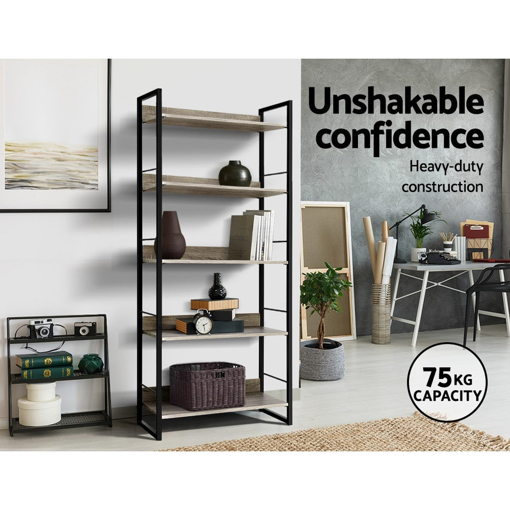 Artiss Bookshelf 5 Tiers - NOE Black and Oak-Bookcases & Shelves-PEROZ Accessories