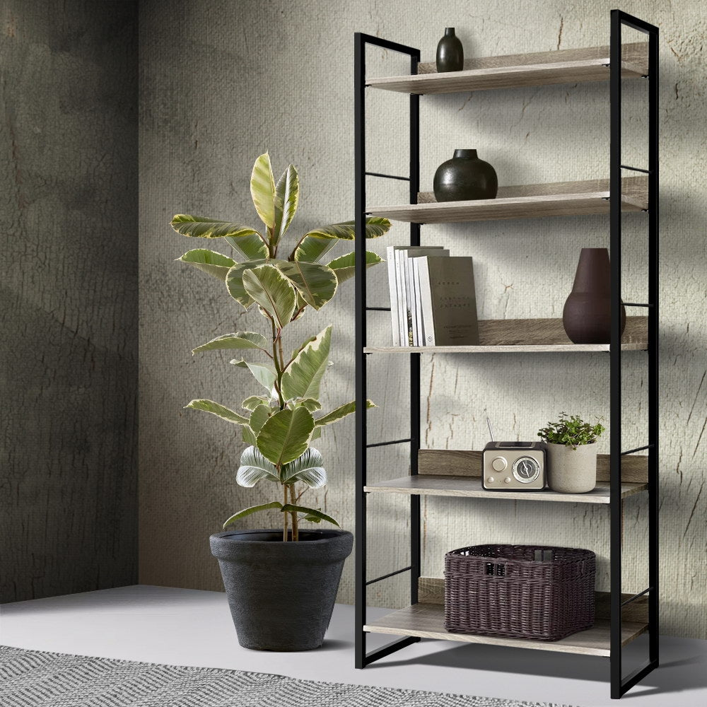 Artiss Bookshelf 5 Tiers - NOE Black and Oak-Bookcases & Shelves-PEROZ Accessories