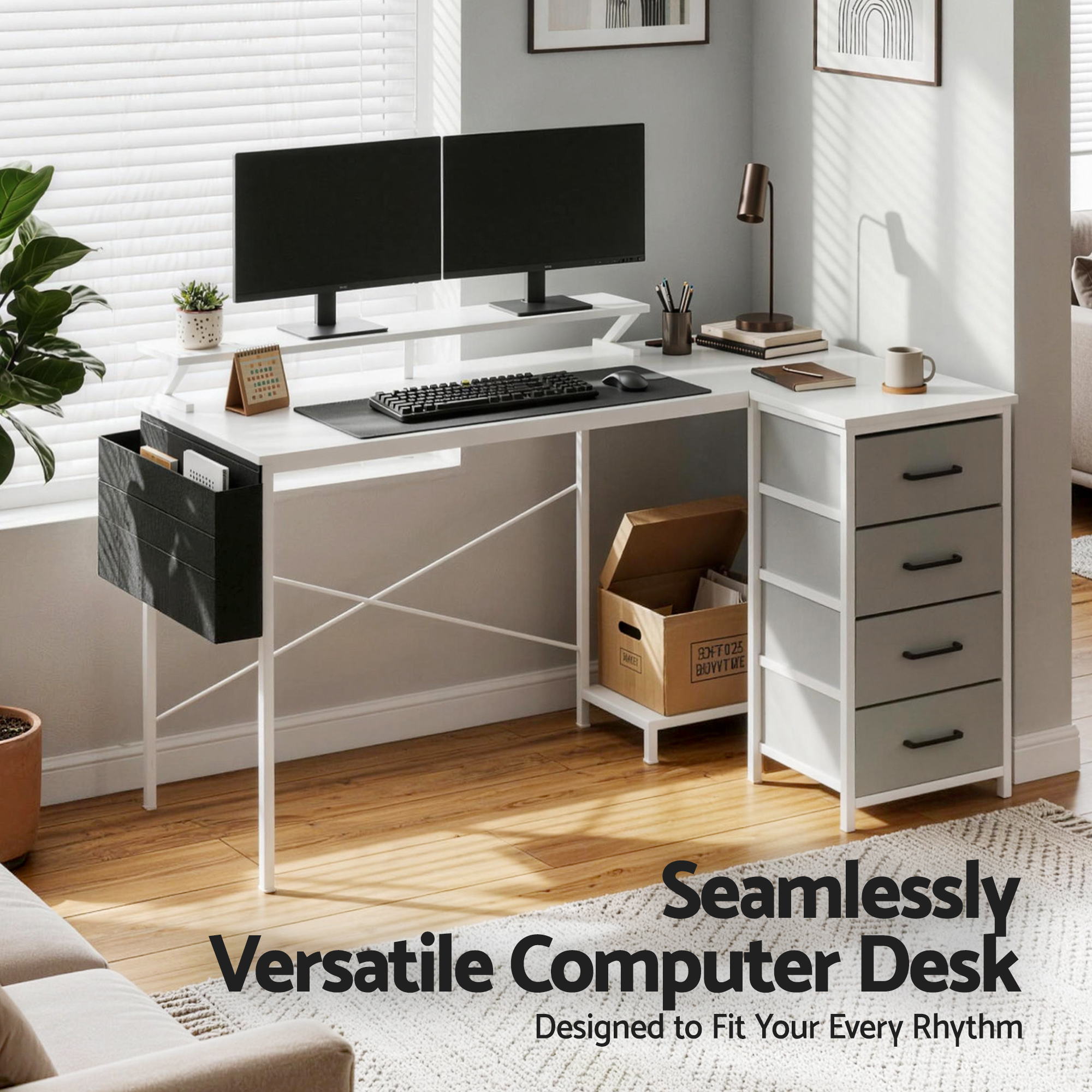Artiss 140cm L Shaped Gaming Desk Computer Desk with LED Lights & Power Outlets-Furniture > Office > Desks-PEROZ Accessories