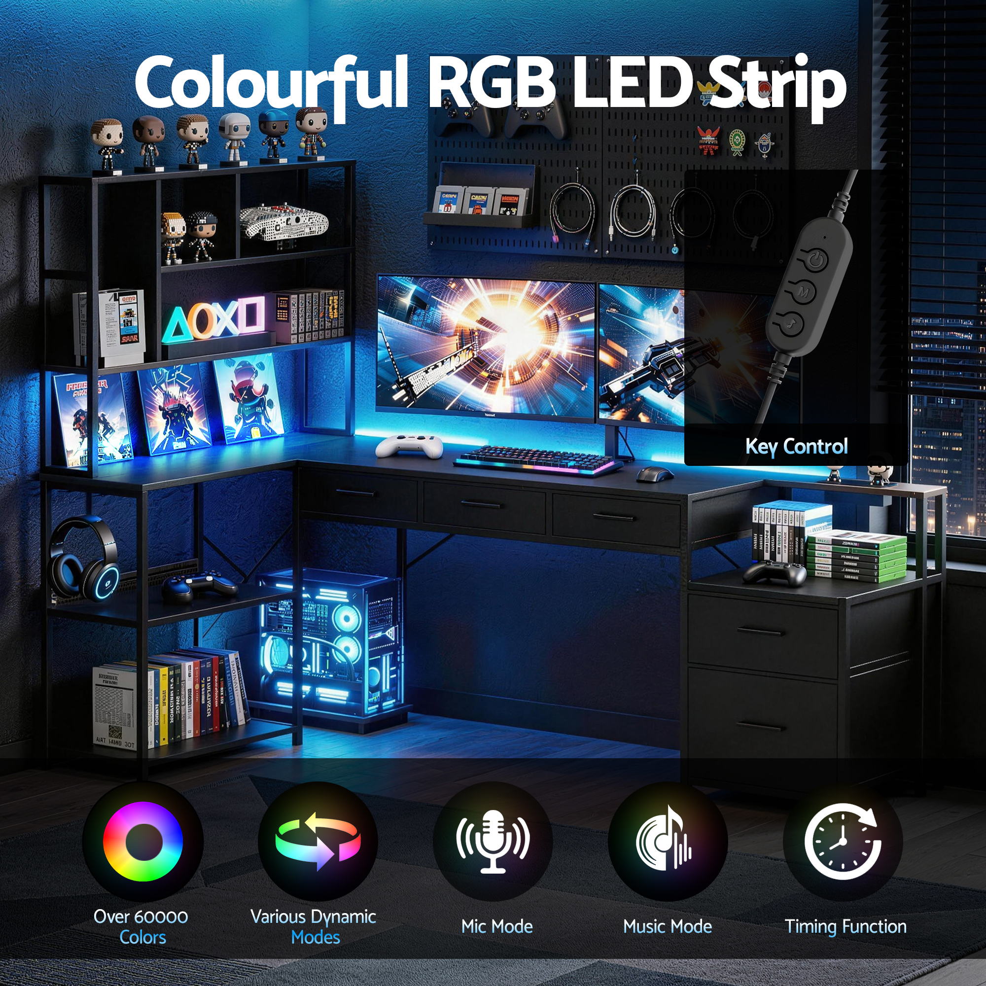 Artiss 200cm L Shaped Gaming Desk Computer Desk with LED Lights & Power Outlets-Furniture > Office > Desks-PEROZ Accessories