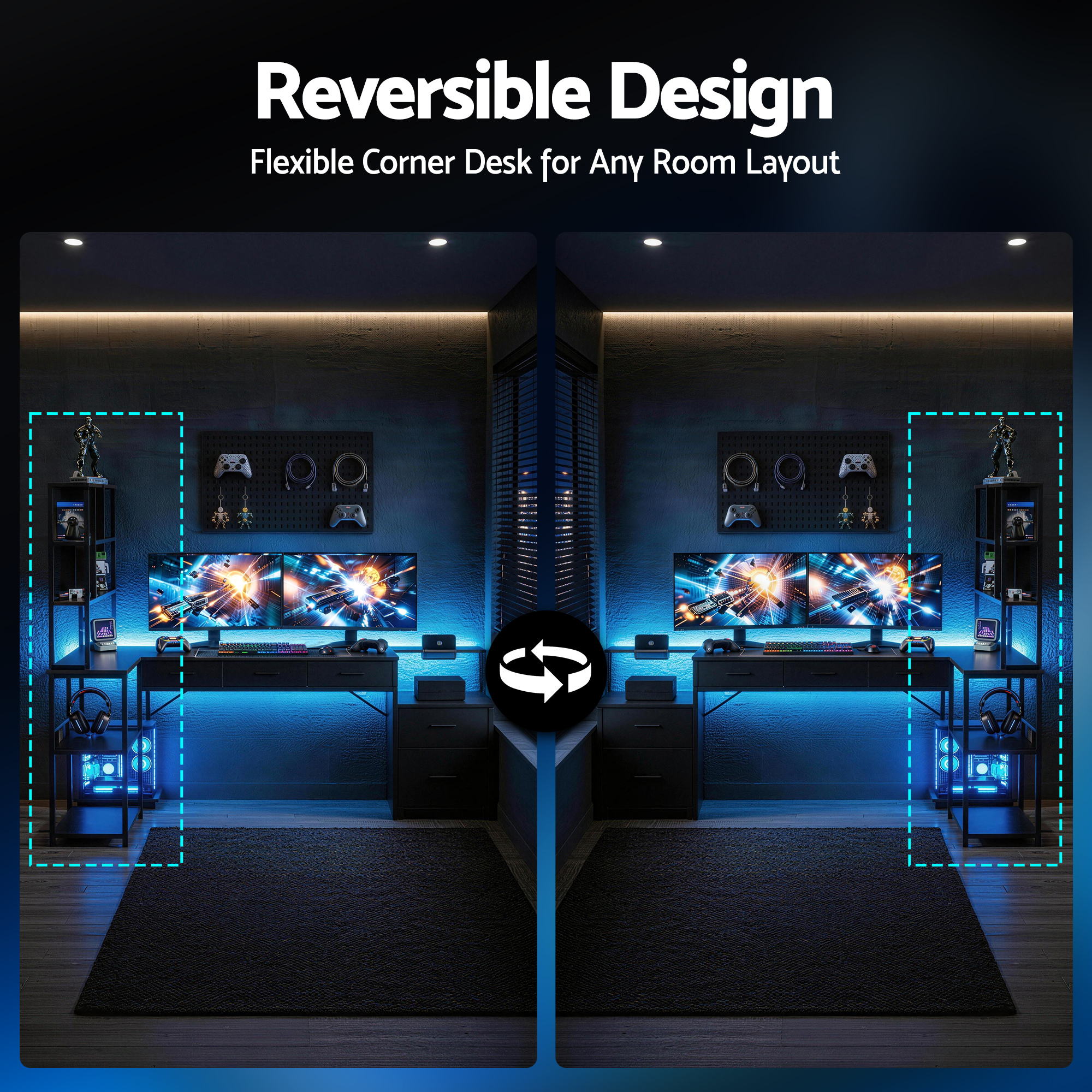 Artiss 200cm L Shaped Gaming Desk Computer Desk with LED Lights & Power Outlets-Furniture > Office > Desks-PEROZ Accessories