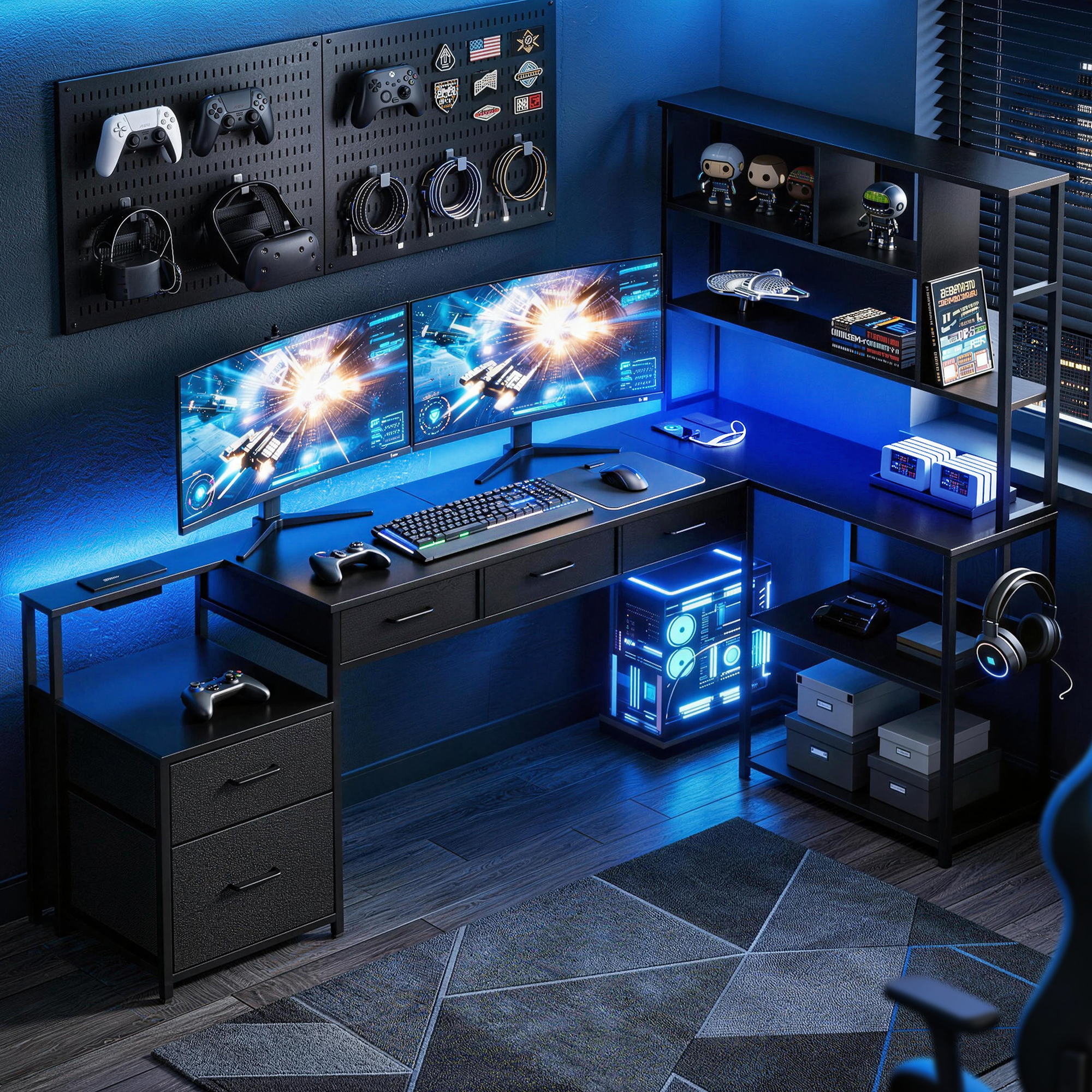 Artiss 200cm L Shaped Gaming Desk Computer Desk with LED Lights & Power Outlets-Furniture > Office > Desks-PEROZ Accessories