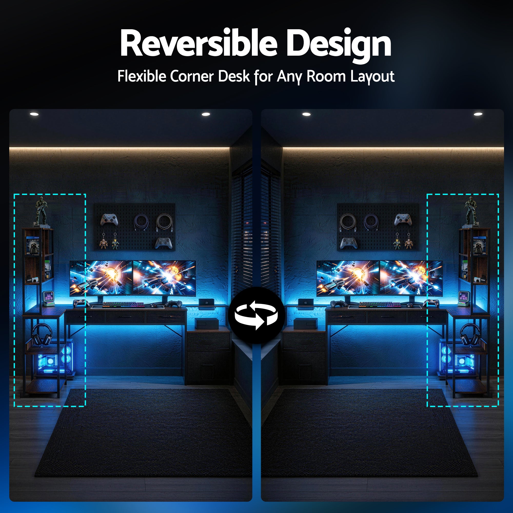 Artiss 200cm L Shaped Gaming Desk Computer Desk with LED Lights & Power Outlets-Furniture > Office > Desks-PEROZ Accessories