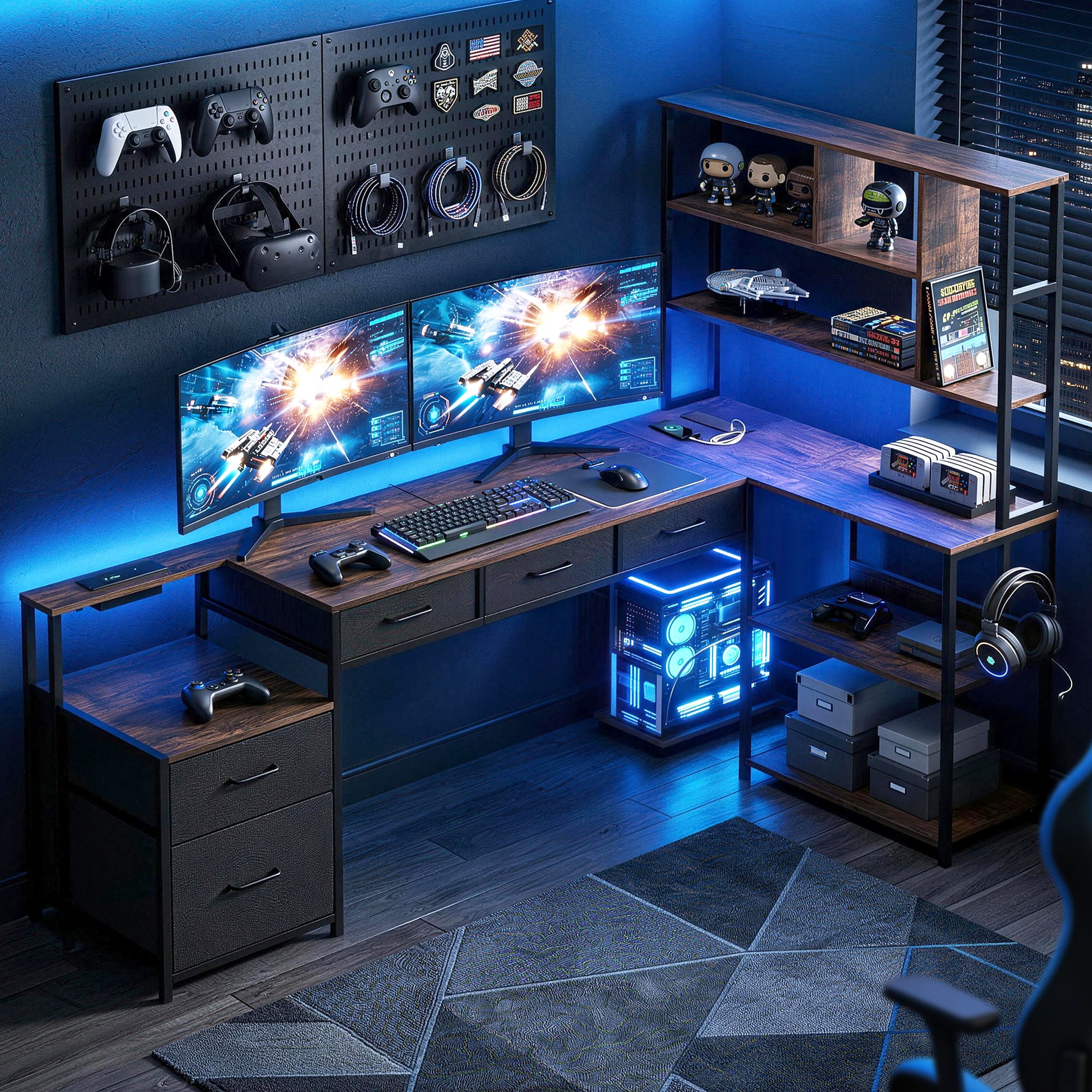 Artiss 200cm L Shaped Gaming Desk Computer Desk with LED Lights & Power Outlets-Furniture > Office > Desks-PEROZ Accessories