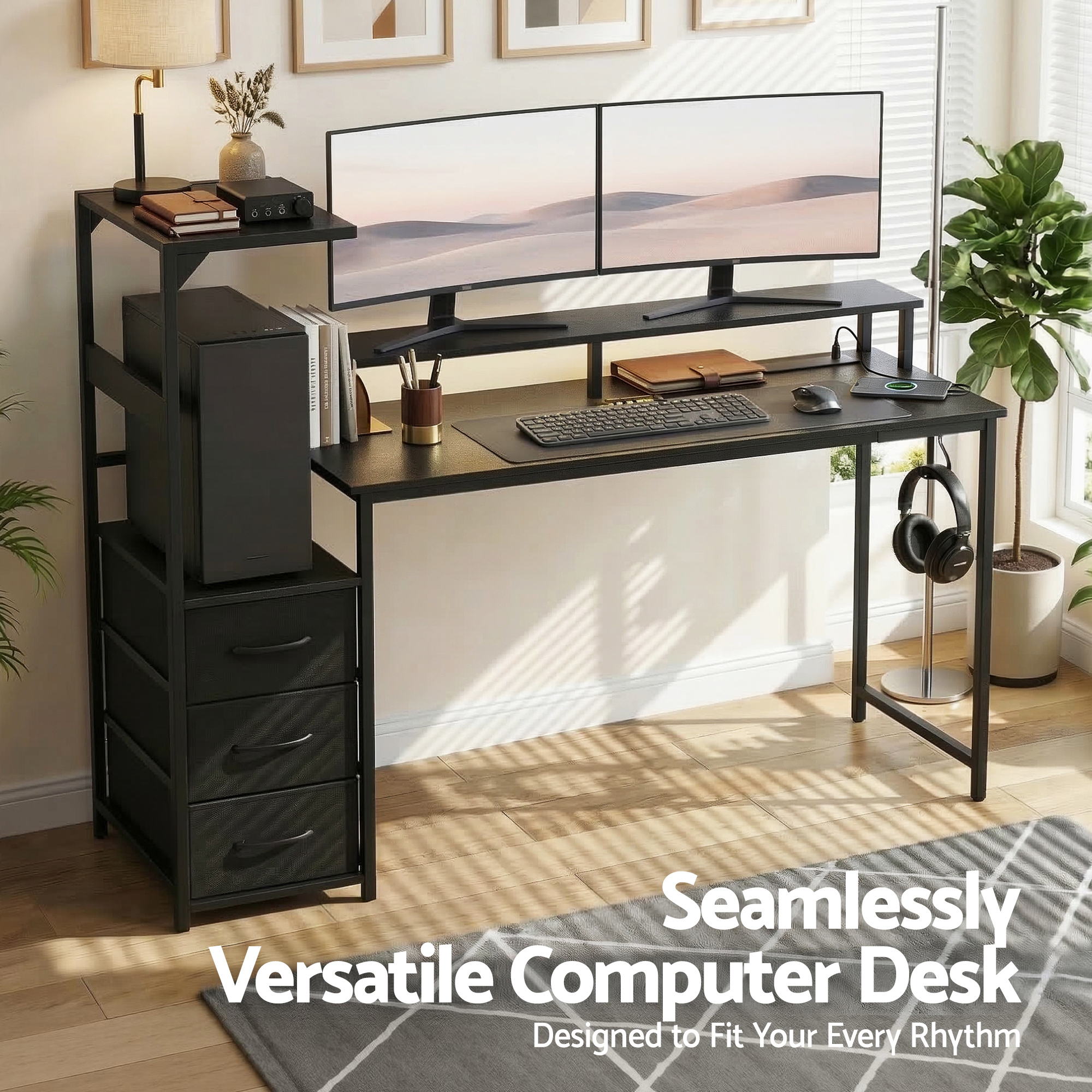 Artiss 145cm L Shaped Gaming Desk Computer Desk with LED Lights & Power Outlets-Furniture > Office > Desks-PEROZ Accessories