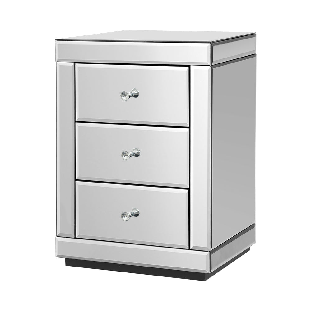 Artiss Bedside Table 3 Drawers Mirrored - PRESIA Silver-Bedside Tables-PEROZ Accessories