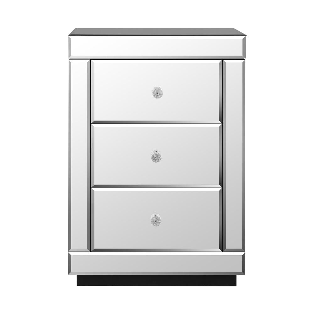 Oikiture Mirrored Bedside Table with 3 Drawers Home Storage Cabiner Nightstand End Table-BedSide Tabless-PEROZ Accessories
