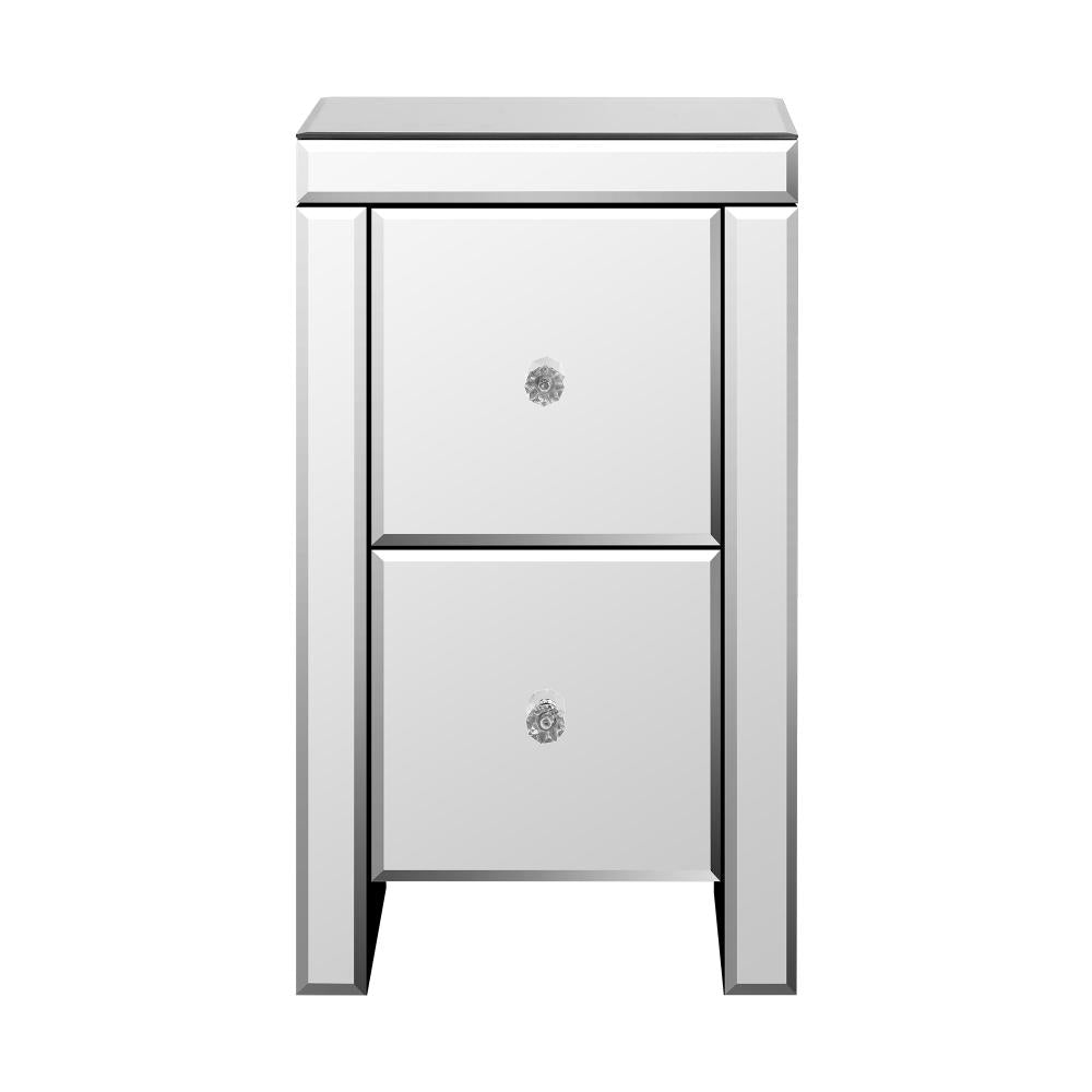 Oikiture Bedside Table, 2 Drawers Mirrored Nightstand Bedroom Storage Cabiner End Table-BedSide Tabless-PEROZ Accessories