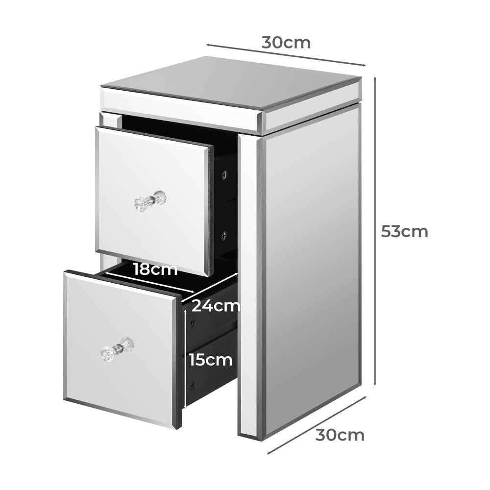 Oikiture Bedside Table, 2 Drawers Mirrored Nightstand Bedroom Storage Cabiner End Table-BedSide Tabless-PEROZ Accessories