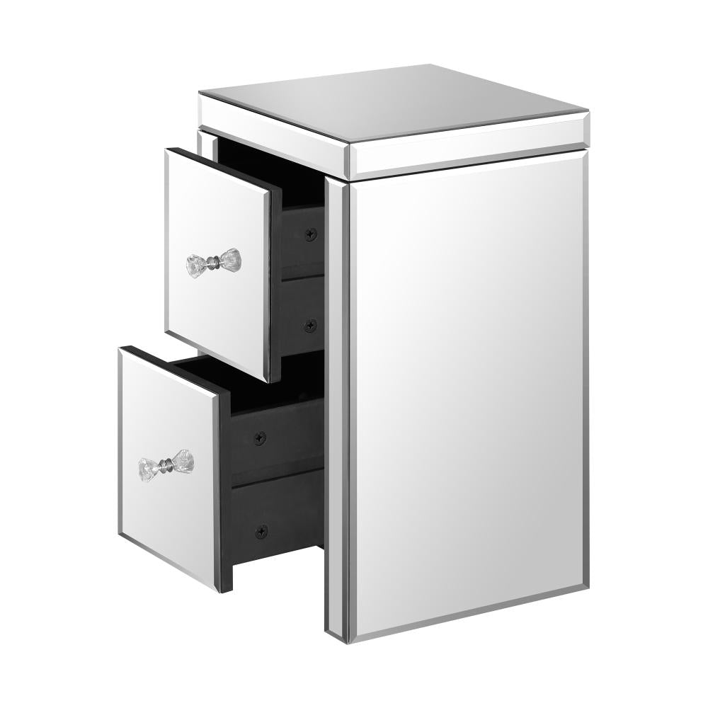 Oikiture Bedside Table, 2 Drawers Mirrored Nightstand Bedroom Storage Cabiner End Table-BedSide Tabless-PEROZ Accessories