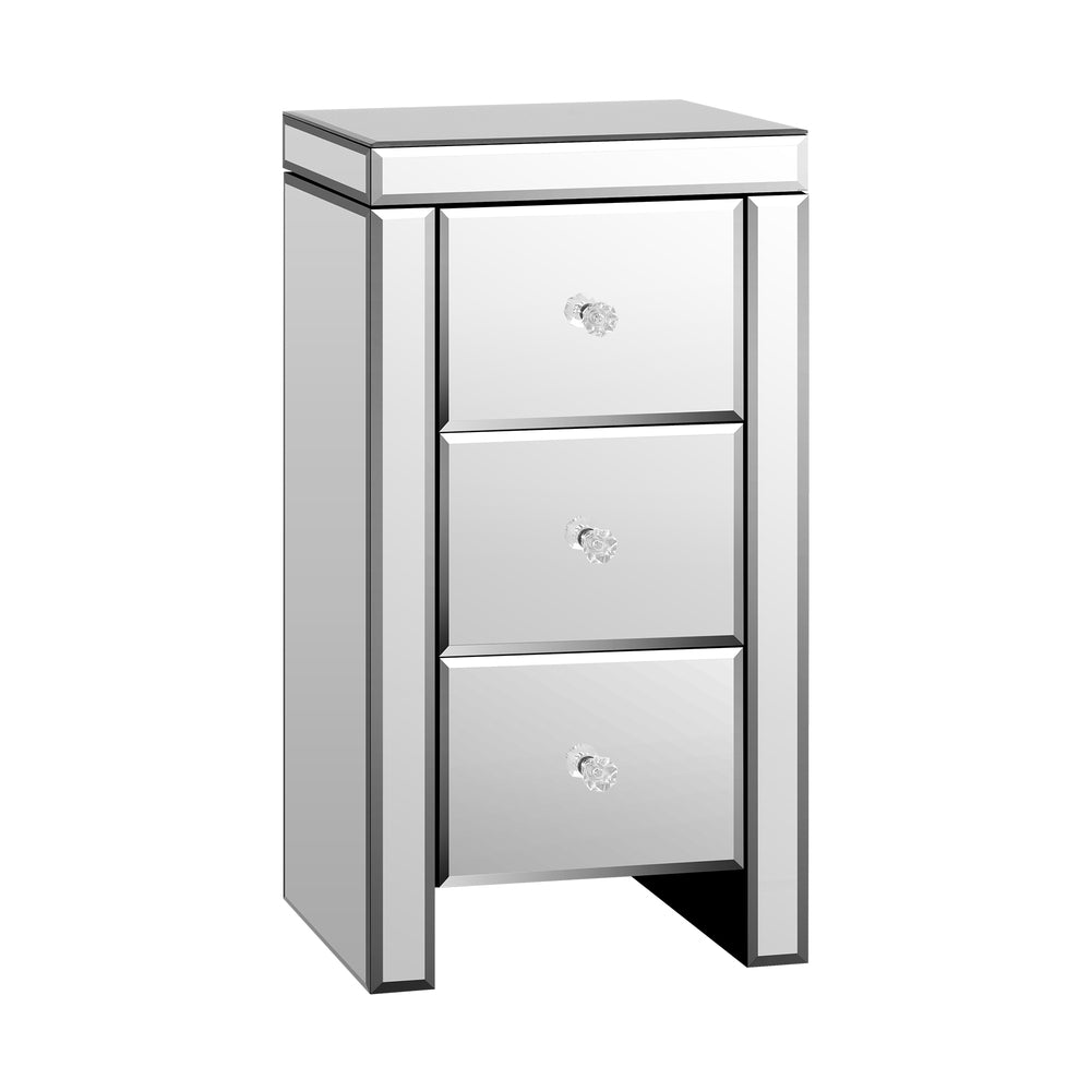 Oikiture Bedside Table, 3 Drawers Mirrored Nightstand Bedroom Storage Cabiner End Table-BedSide Tabless-PEROZ Accessories