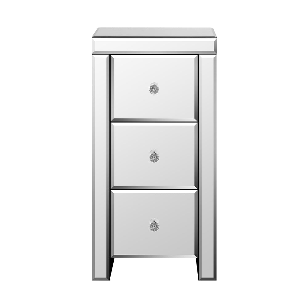 Oikiture Bedside Table, 3 Drawers Mirrored Nightstand Bedroom Storage Cabiner End Table-BedSide Tabless-PEROZ Accessories
