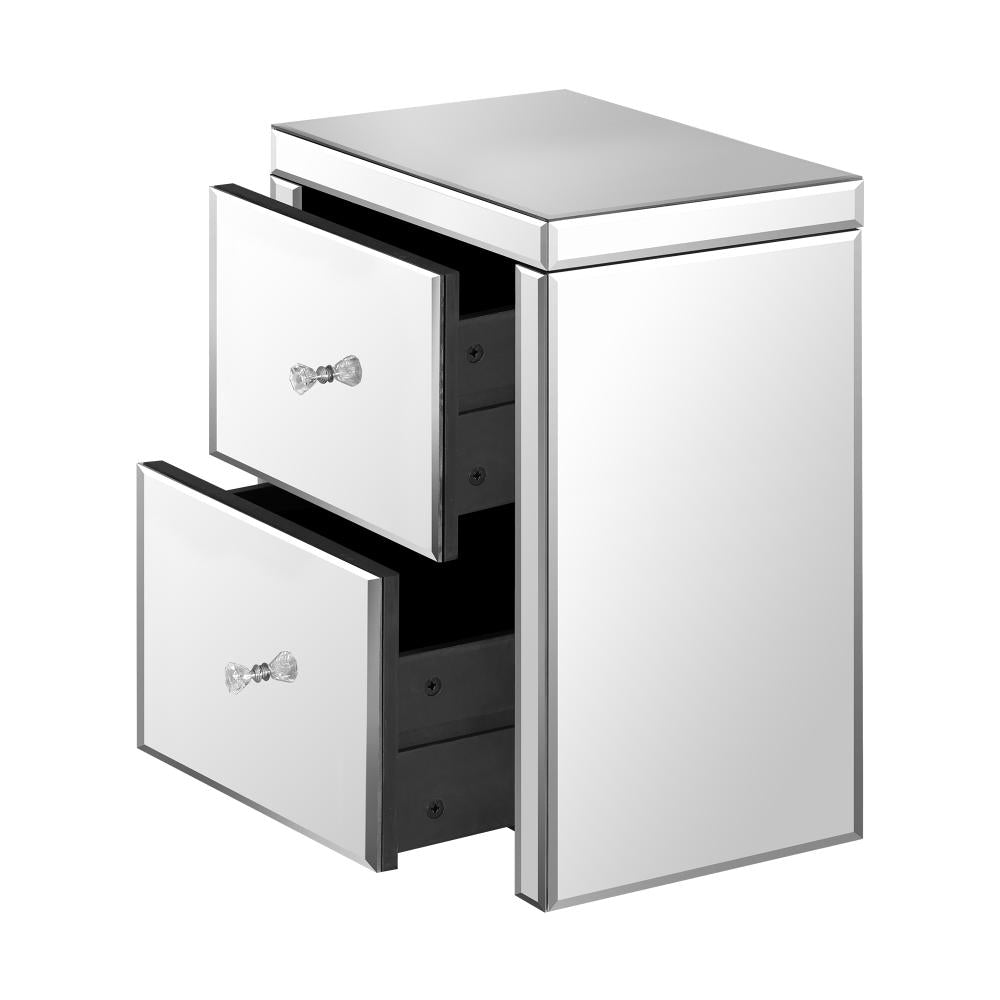 Oikiture Mirrored Bedside Table with 2 Drawers Home Storage Cabiner Nightstand End Table-BedSide Tabless-PEROZ Accessories