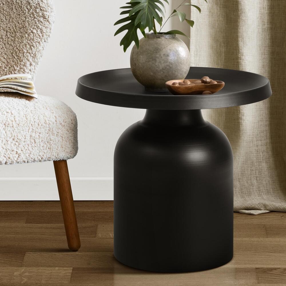 Oikiture Coffee Table Round End Table Side Table Black-Side Tables-PEROZ Accessories
