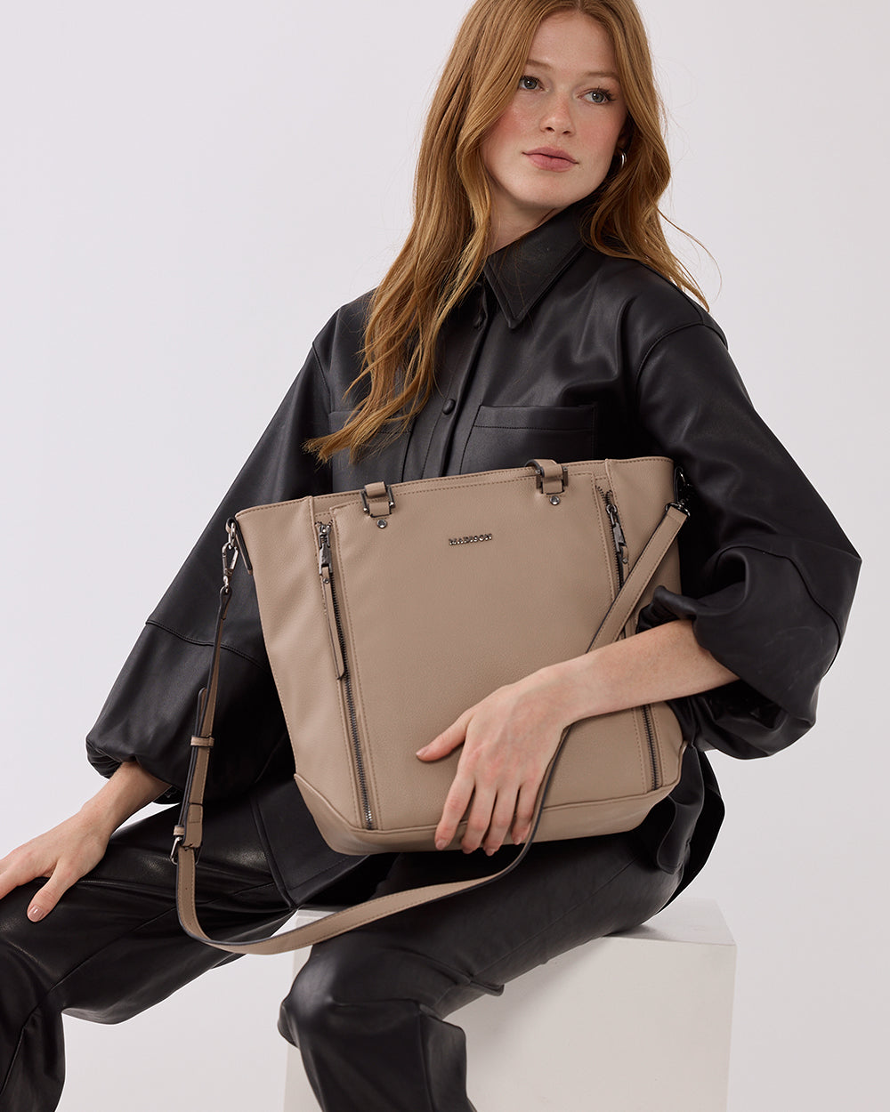 Amelia Large Zip Detail Tote With Crossbody Strap-Handbags-PEROZ Accessories