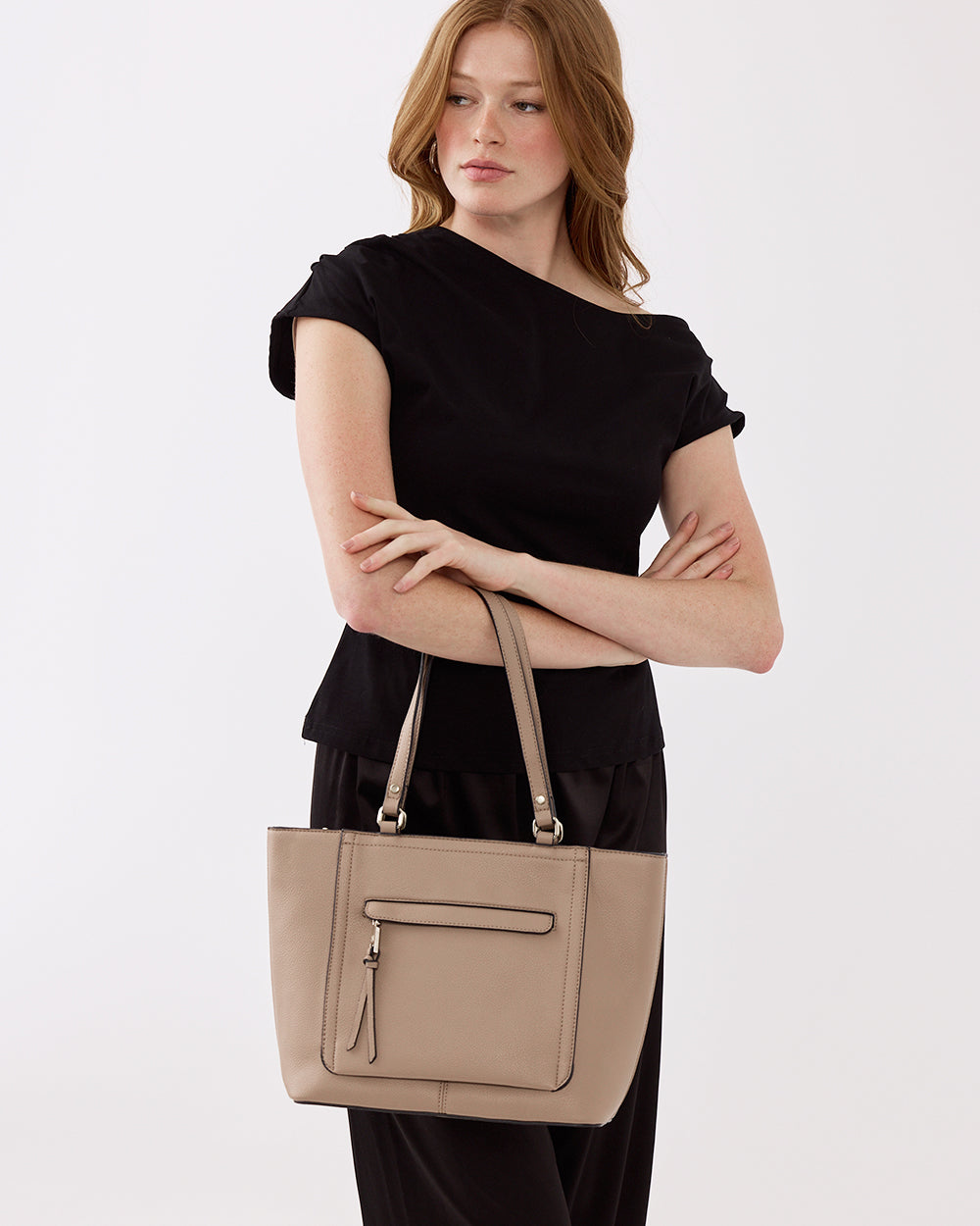 Roxanne Medium Tote With Front Zip Pocket-Handbags-PEROZ Accessories