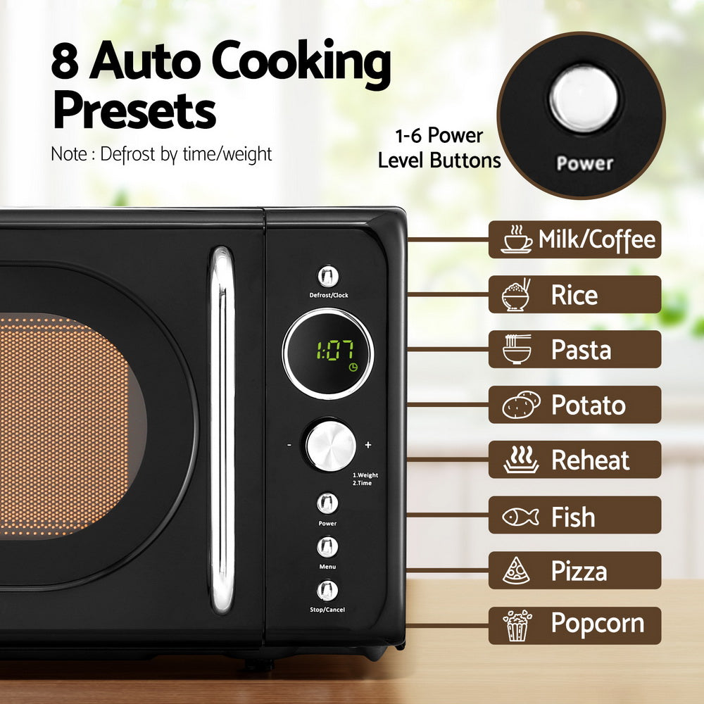 Devanti 20L Microwave Oven 700W Black-Appliances > Kitchen Appliances > Microwave Ovens-PEROZ Accessories