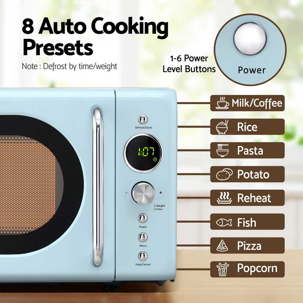 Devanti 20L Microwave Oven 800W Blue-Appliances > Kitchen Appliances > Microwave Ovens-PEROZ Accessories