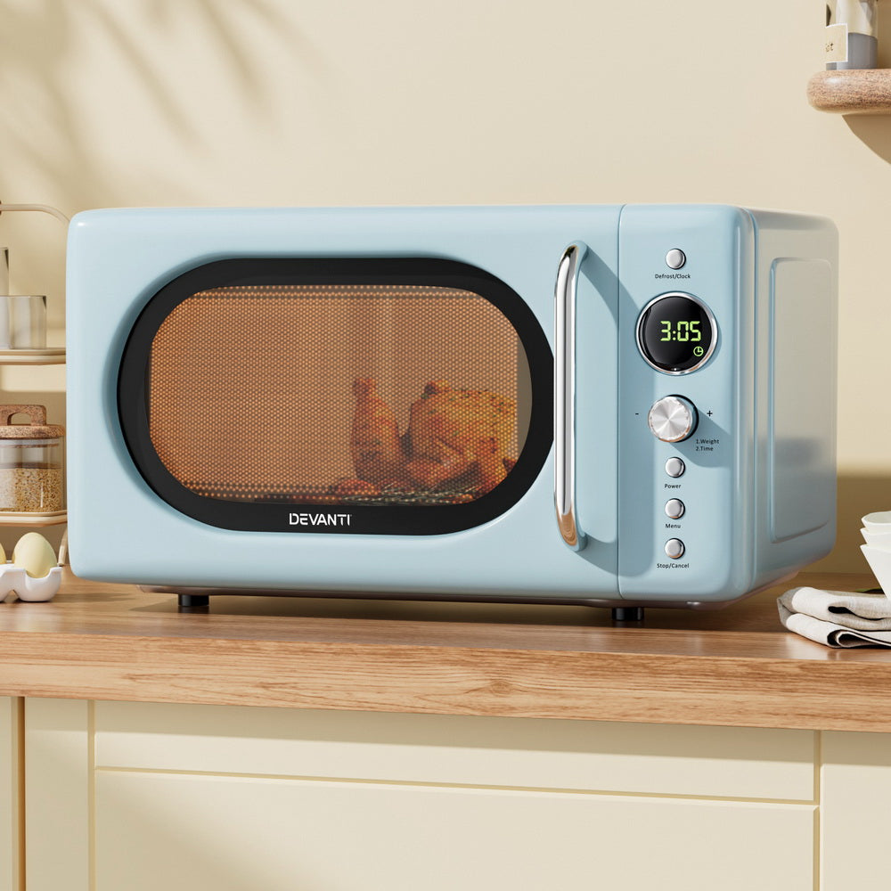 Devanti 20L Microwave Oven 800W Blue-Appliances > Kitchen Appliances > Microwave Ovens-PEROZ Accessories