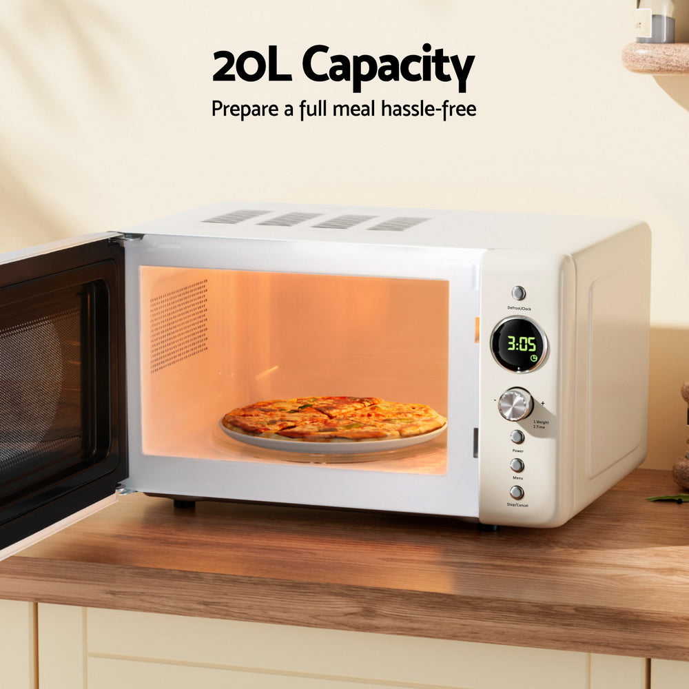 Devanti 20L Microwave Oven 700W Cream-Appliances > Kitchen Appliances > Microwave Ovens-PEROZ Accessories