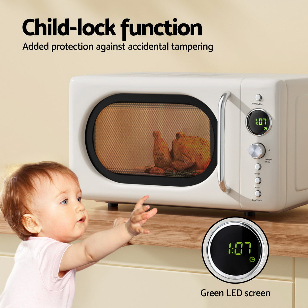 Devanti 20L Microwave Oven 700W Cream-Appliances > Kitchen Appliances > Microwave Ovens-PEROZ Accessories