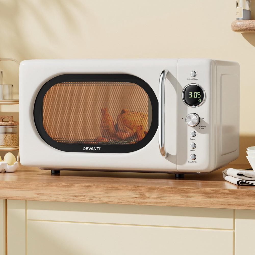 Devanti 20L Microwave Oven 700W Cream-Appliances > Kitchen Appliances > Microwave Ovens-PEROZ Accessories