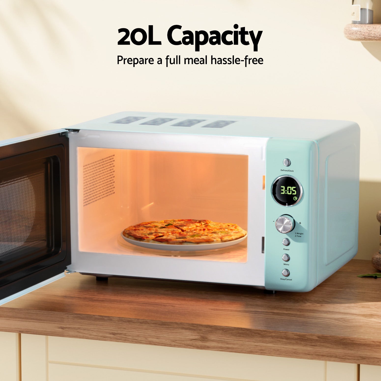 Devanti 20L Microwave Oven 700W Green-Appliances > Kitchen Appliances > Microwave Ovens-PEROZ Accessories