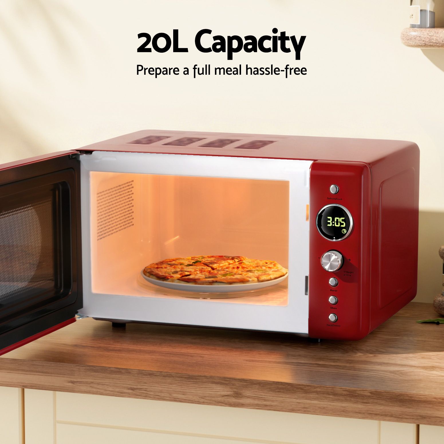 Devanti 20L Microwave Oven 700W Red-Appliances > Kitchen Appliances > Microwave Ovens-PEROZ Accessories