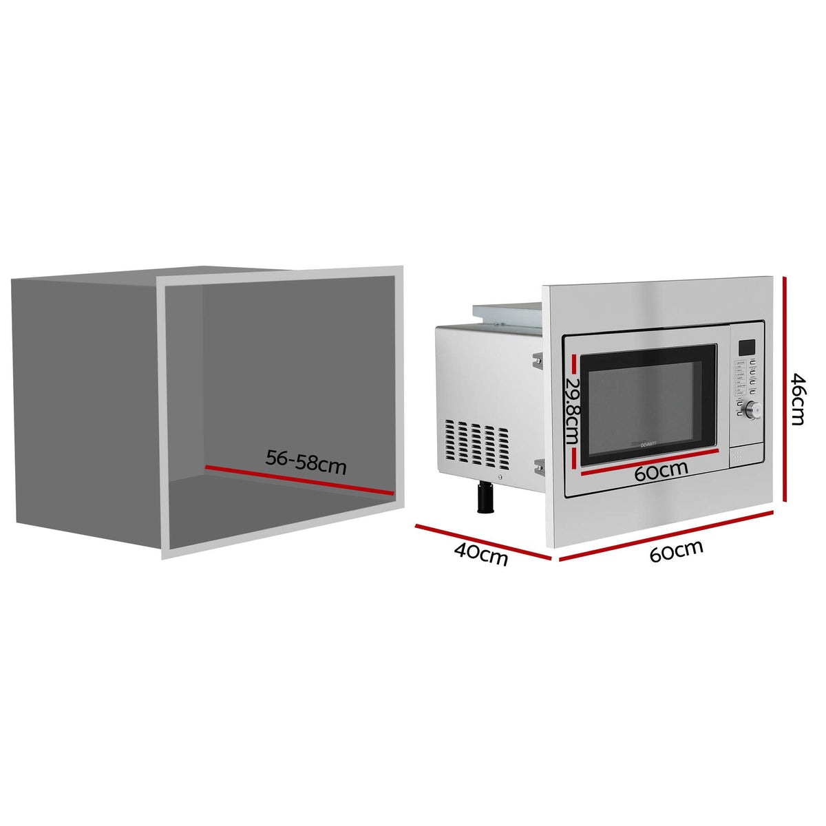 Devanti Built In Microwave Oven 30L Grill Air Fry Convection Silver-Appliances > Kitchen Appliances > Microwave Ovens-PEROZ Accessories