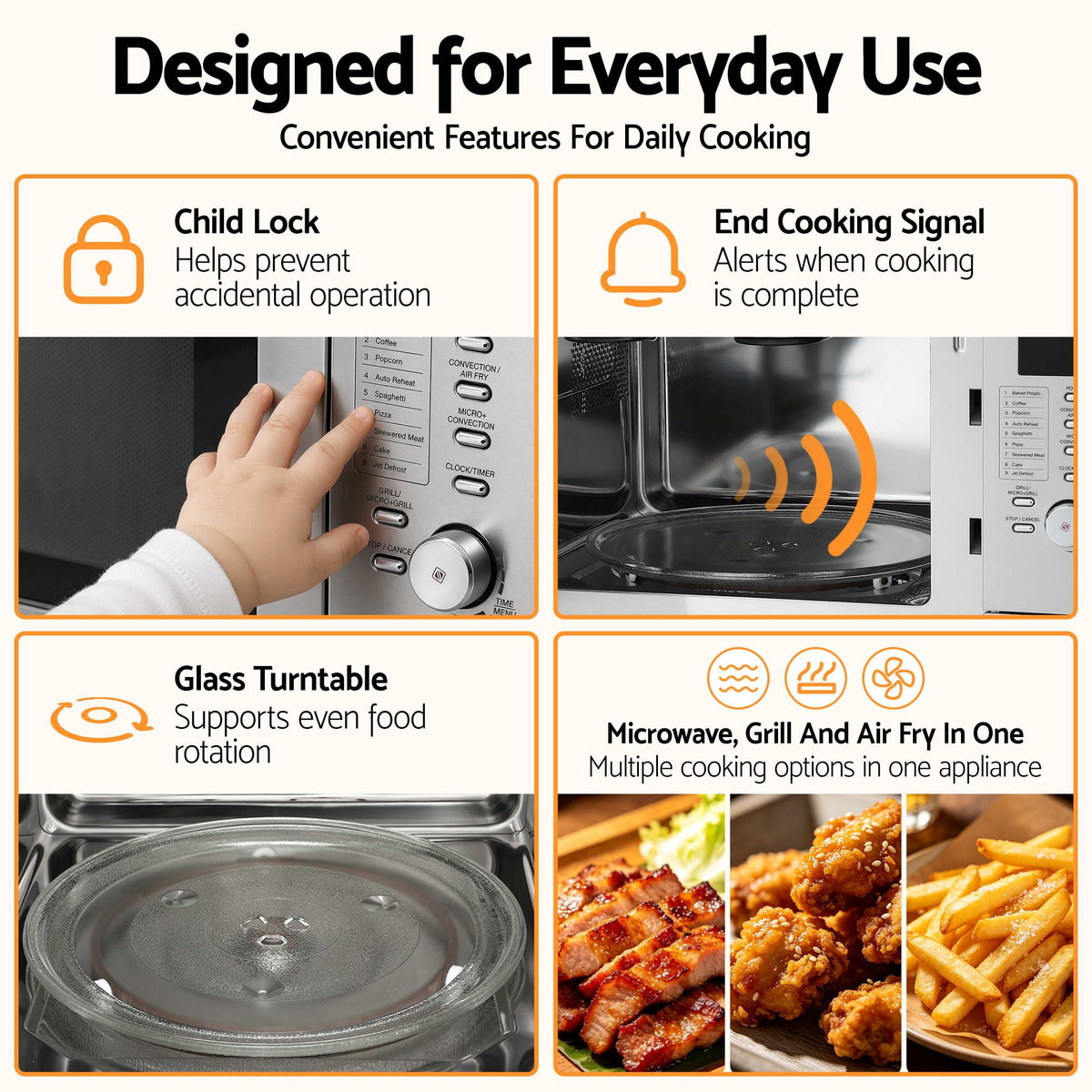 Devanti Built In Microwave Oven 30L Grill Air Fry Convection Silver-Appliances > Kitchen Appliances > Microwave Ovens-PEROZ Accessories
