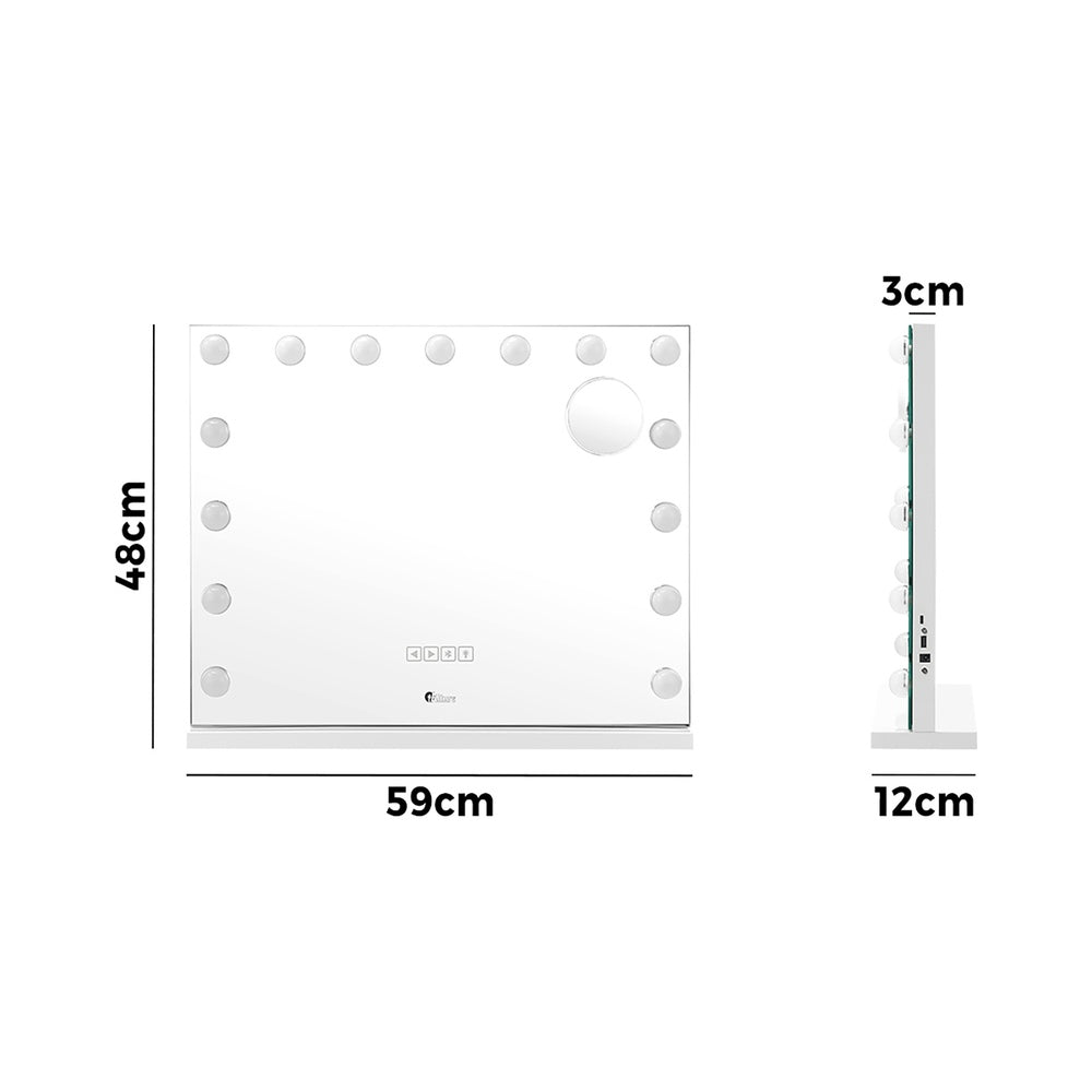 Oikiture Bluetooth Hollywood Makeup Mirrors with LED Light 58x46cm Vanity Mirror-Makeup Mirrors-PEROZ Accessories