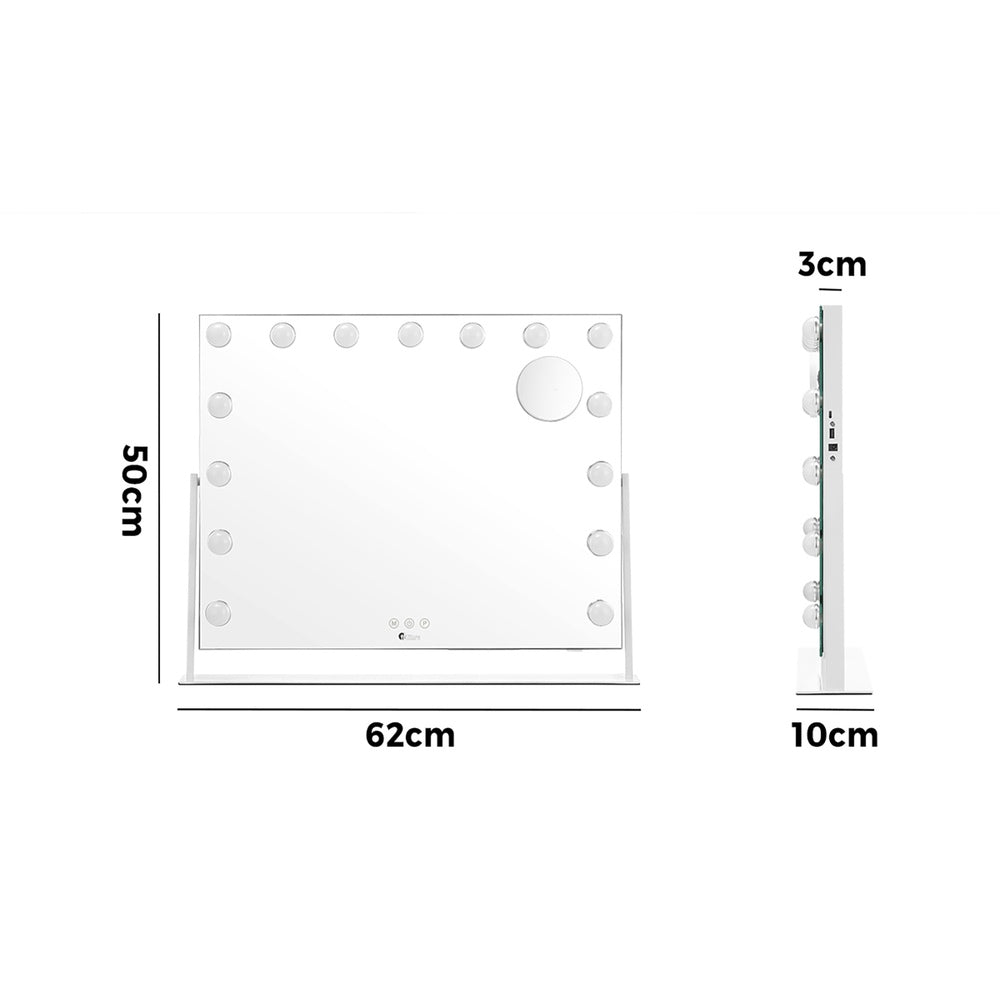 Oikiture Hollywood Makeup Mirrors LED Lights Bluetooth Rotation Vanity 58x46cm-Makeup Mirrors-PEROZ Accessories