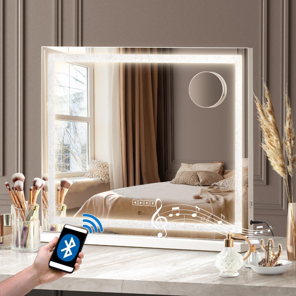 Oikiture Bluetooth Makeup Mirror Crystal LED 58x49cm-Makeup Mirrors-PEROZ Accessories