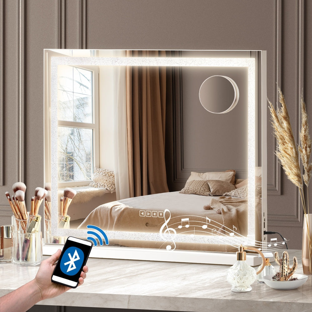 Oikiture Bluetooth Makeup Mirror Crystal LED 58x49cm-Makeup Mirrors-PEROZ Accessories