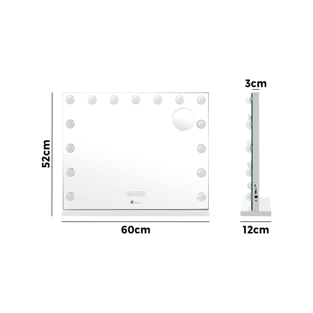 Oikiture Bluetooth Hollywood Makeup Mirror LED 60x52cm-Makeup Mirrors-PEROZ Accessories