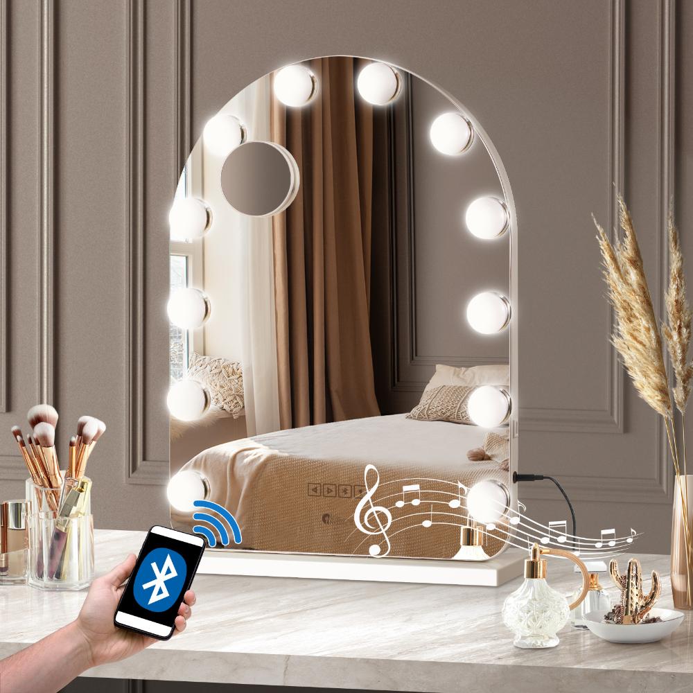 Oikiture LED Arched Makeup Mirror Bluetooth 61x43cm-Makeup Mirrors-PEROZ Accessories