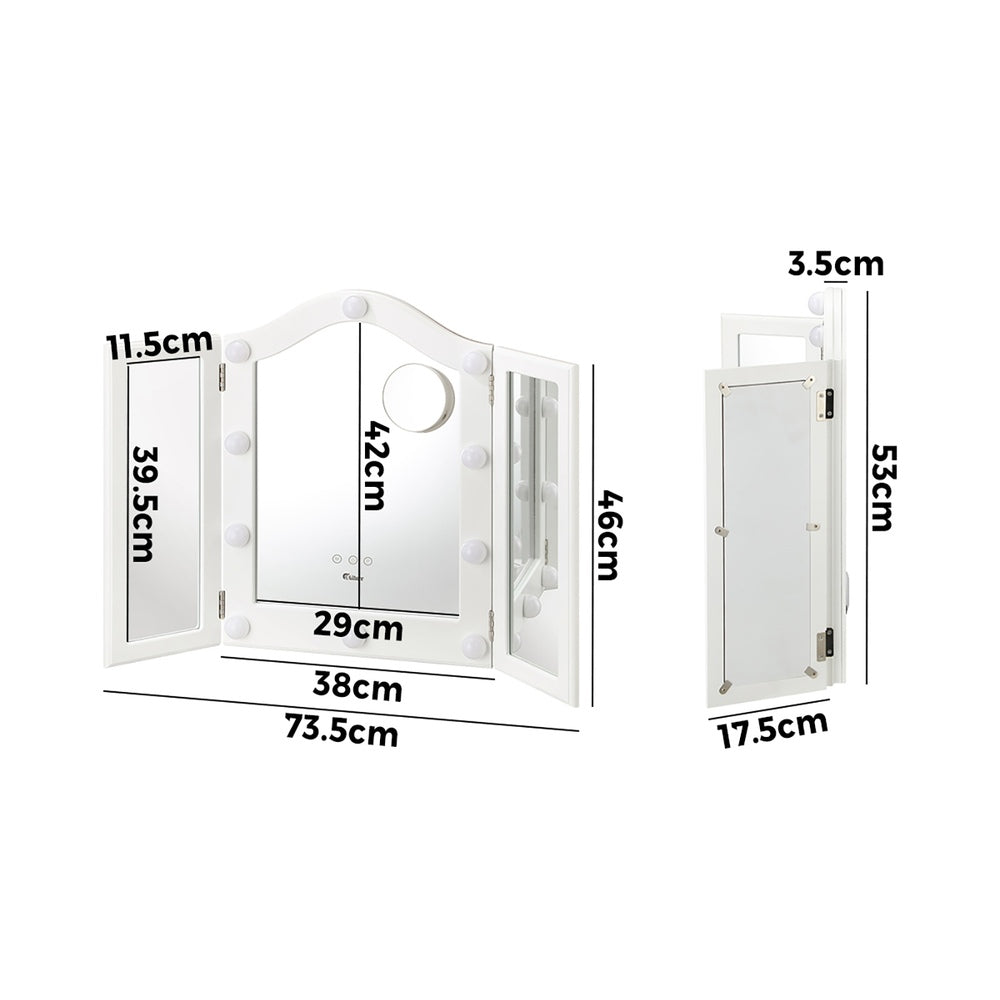 Oikiture Wooden Makeup Mirror 73x53cm USB Type C Port-Makeup Mirrors-PEROZ Accessories