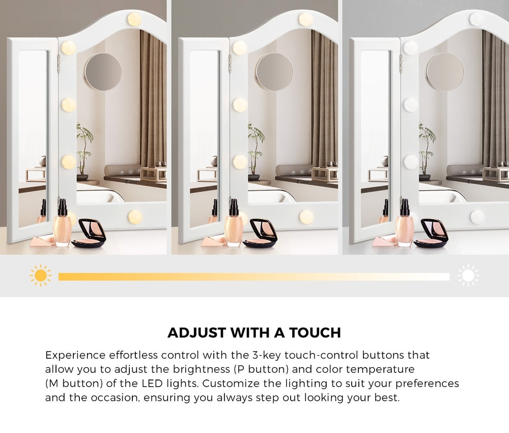 Oikiture Wooden Makeup Mirror 73x53cm USB Type C Port-Makeup Mirrors-PEROZ Accessories